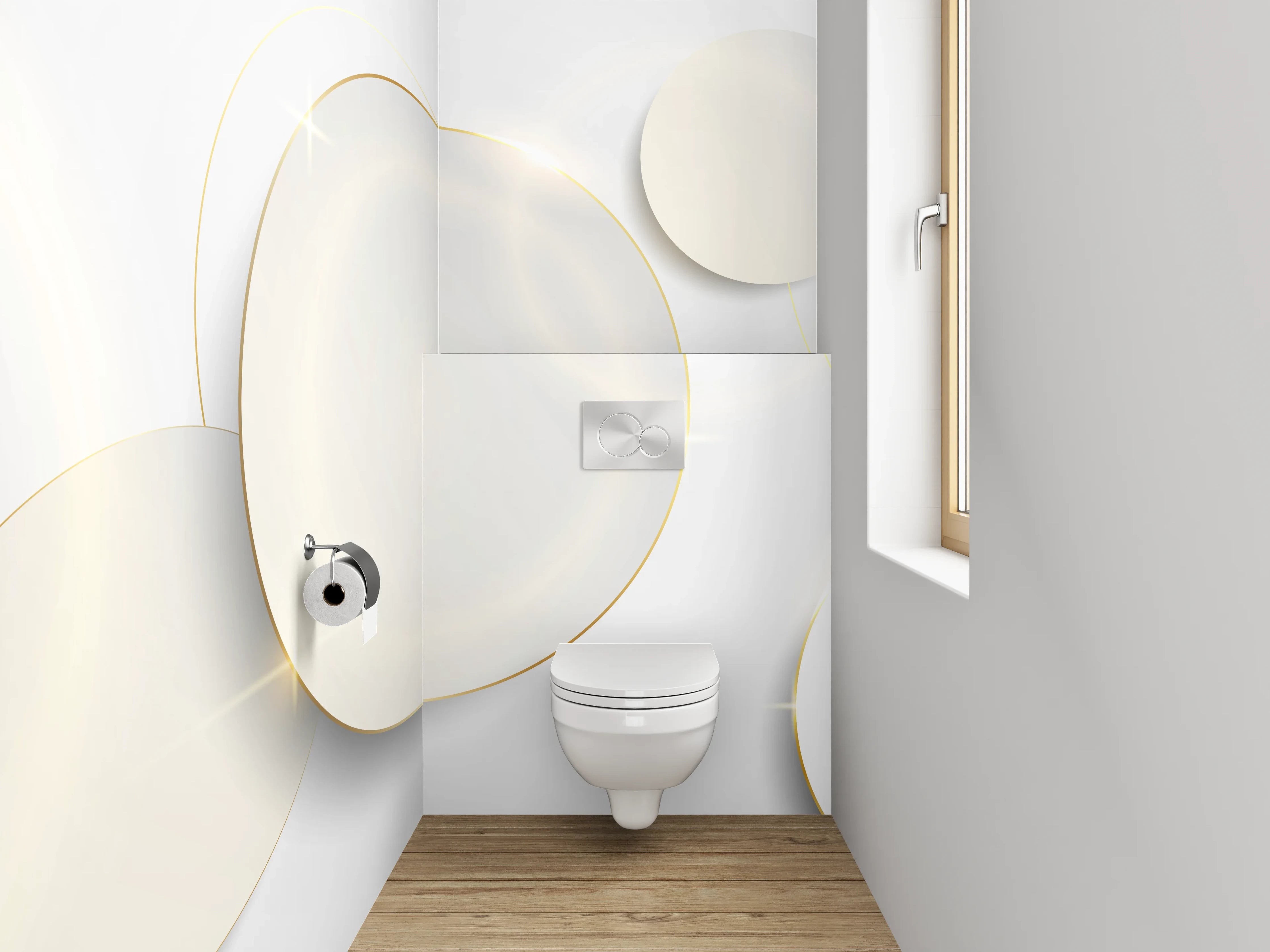 WC-Rückwand - Weiße Kreise auf modernem Hintergrund