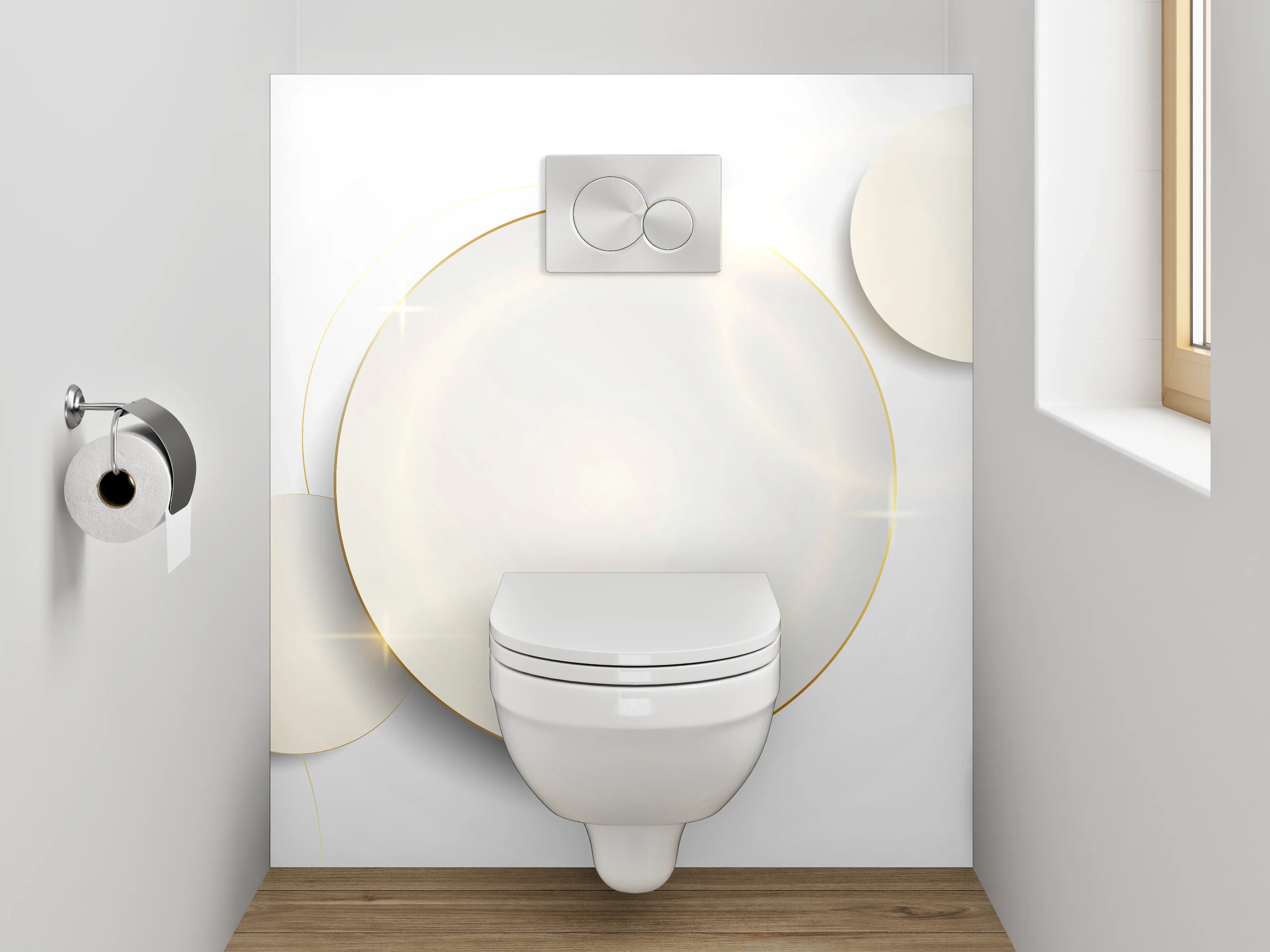 WC-Rückwand - Weiße Kreise mit Goldeffekt