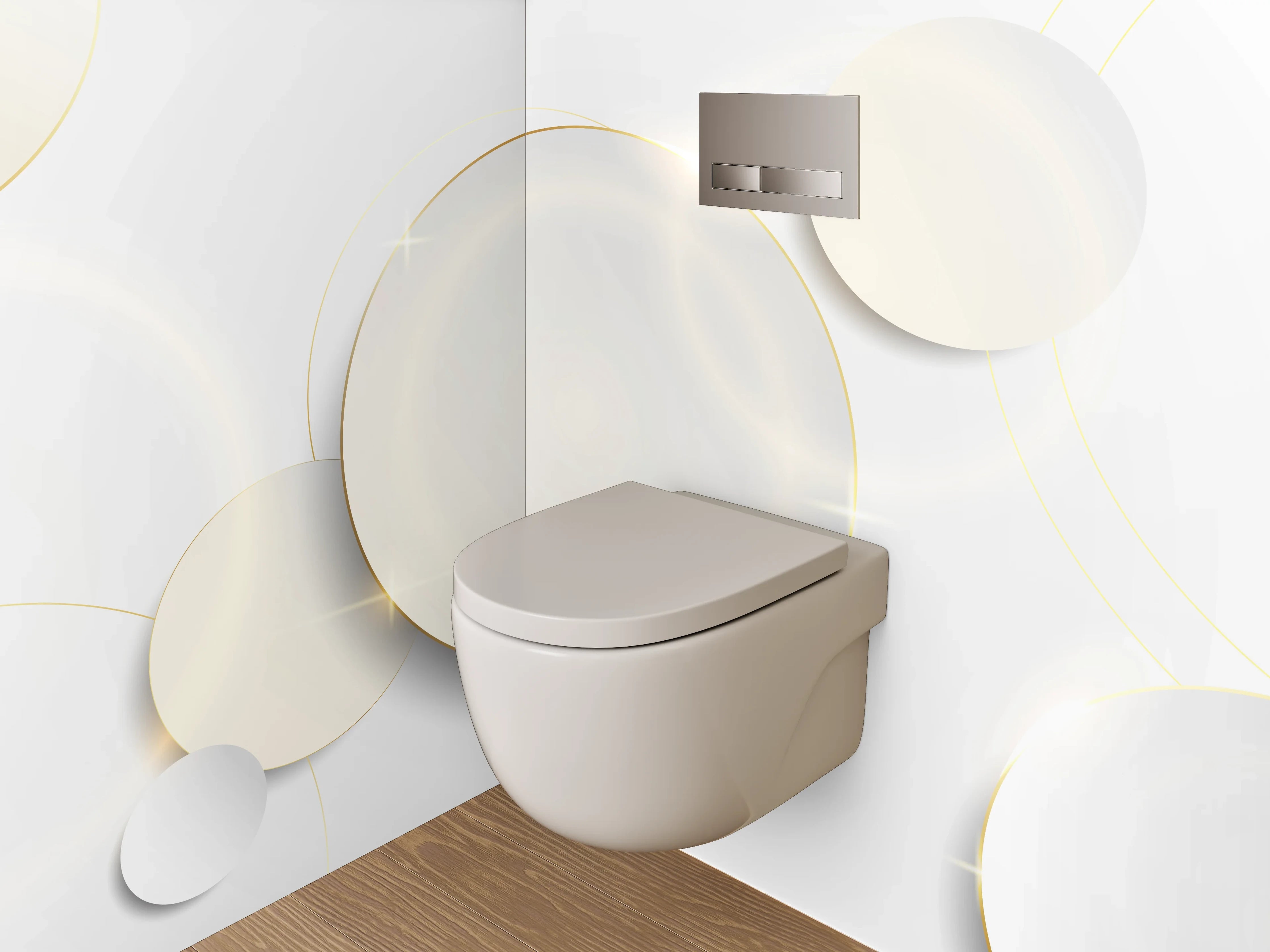 WC-Rückwand - Weiße Kreise mit Goldeffekt