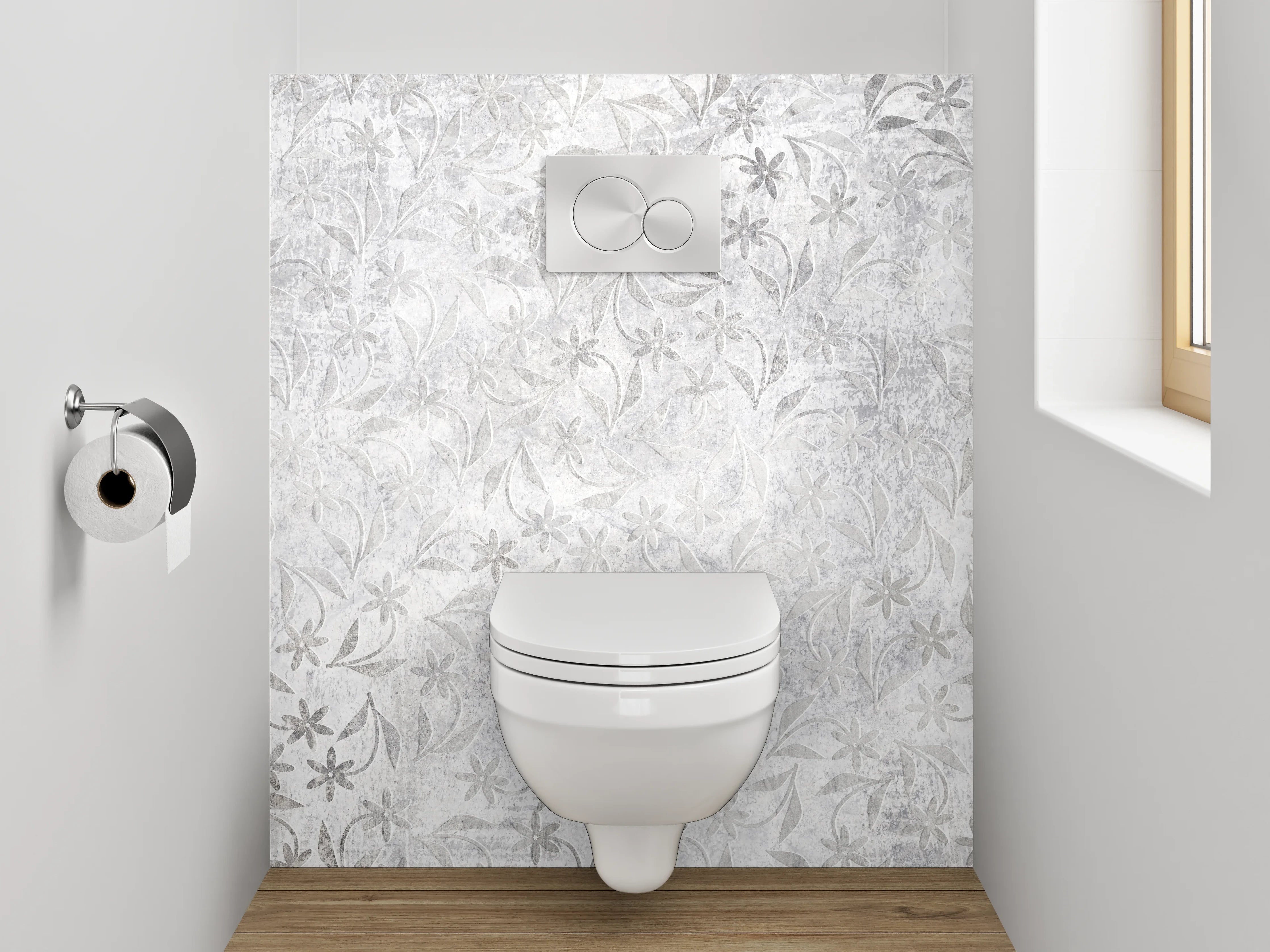 WC-Rückwand - Weiße Marmor-Blätter mit dezentem Muster