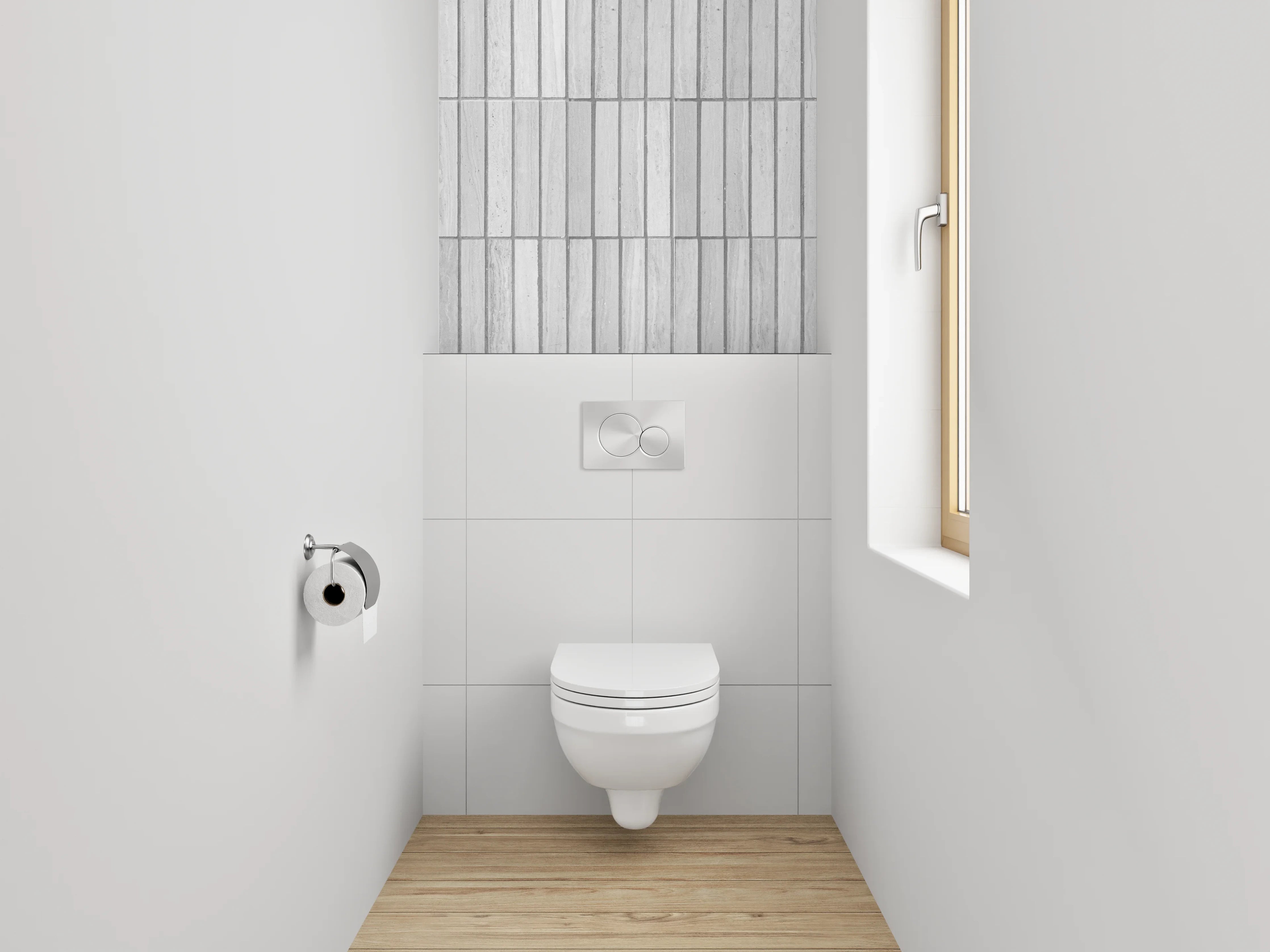WC-Rückwand - Weiße Marmor-Fliesenoptik mit feinen Linien