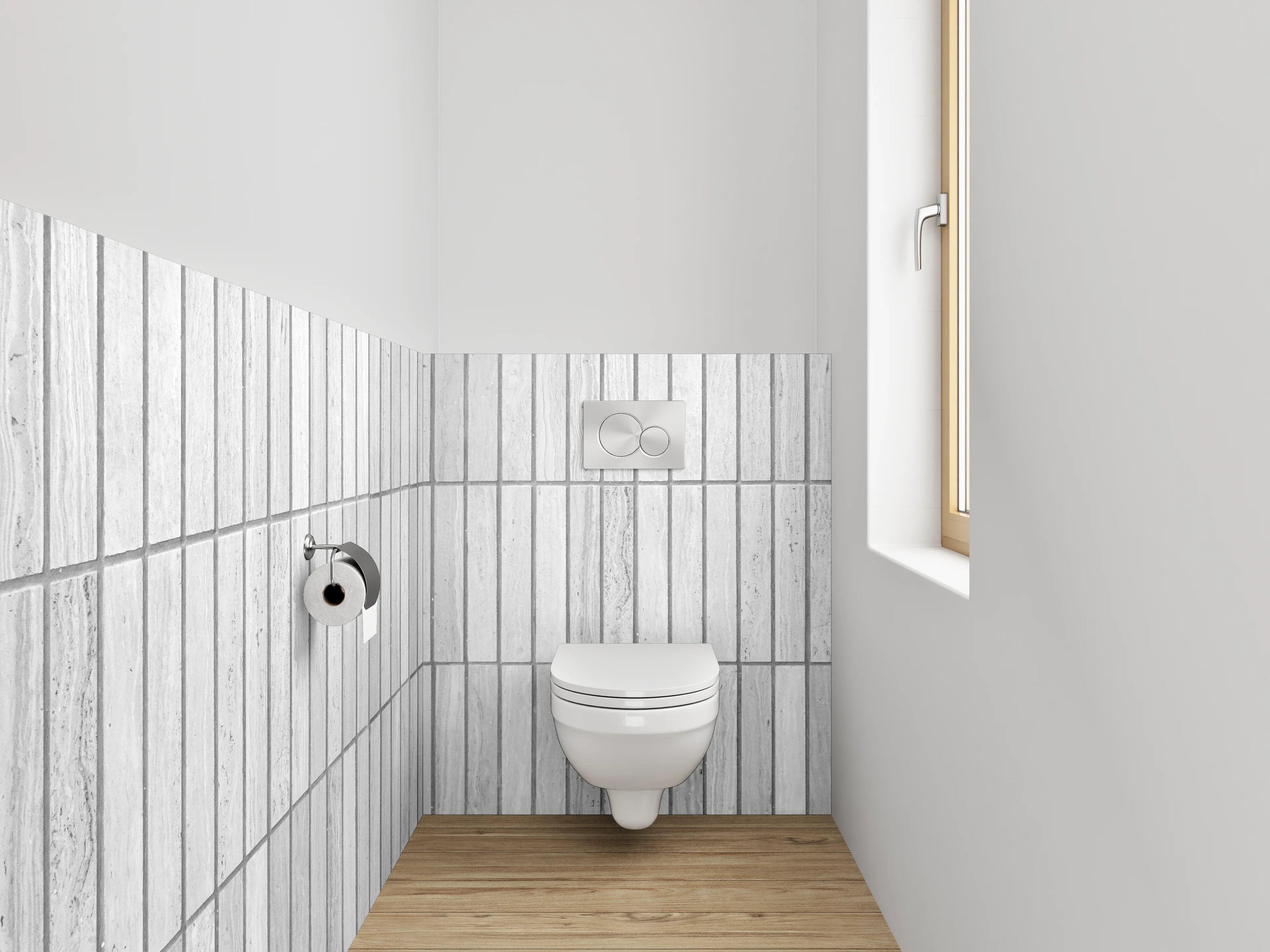 WC-Rückwand - Weiße Marmor-Fliesenoptik mit feinen Linien