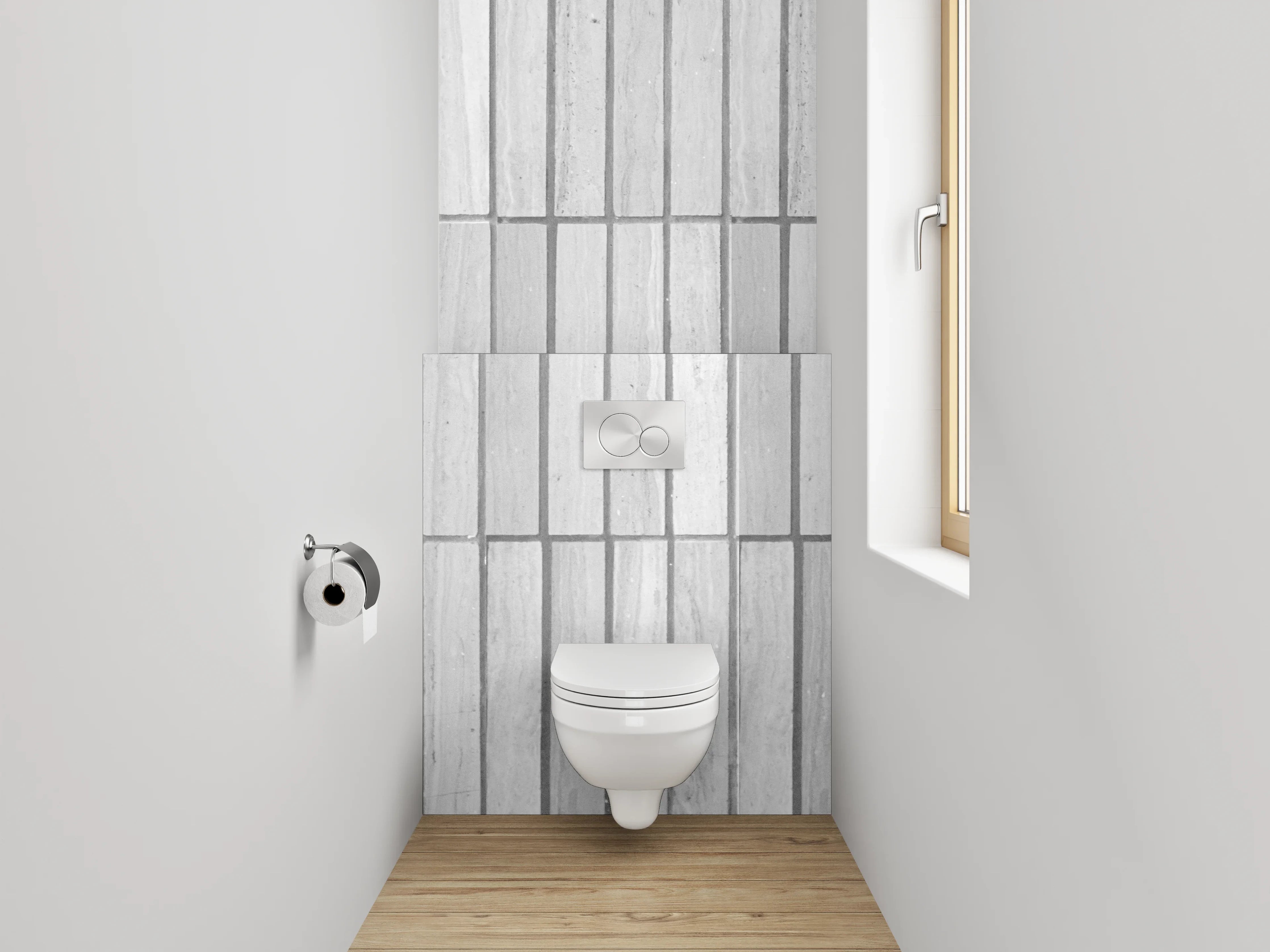 WC-Rückwand - Weiße Marmor-Fliesenoptik mit feinen Linien
