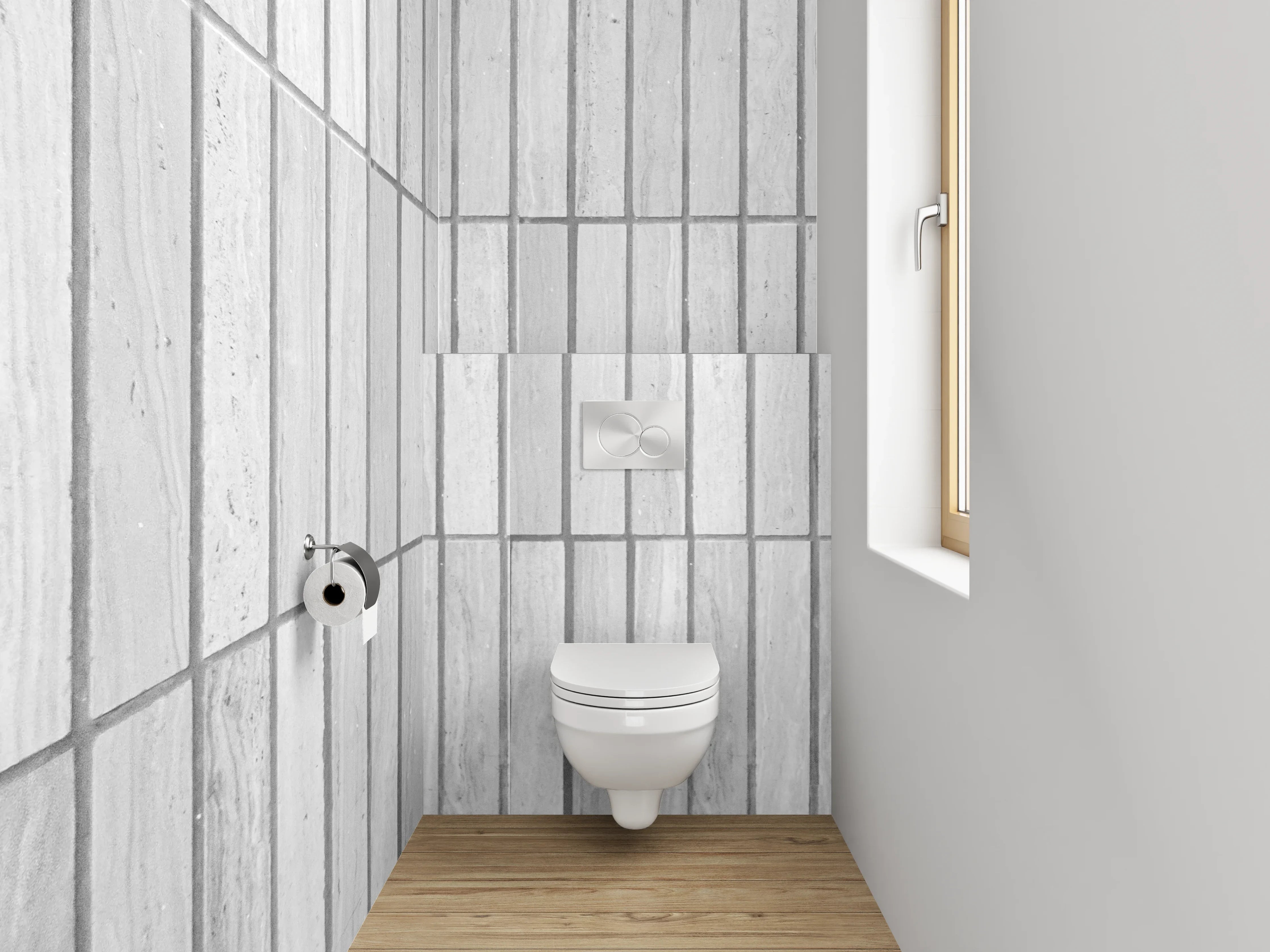 WC-Rückwand - Weiße Marmor-Fliesenoptik mit feinen Linien