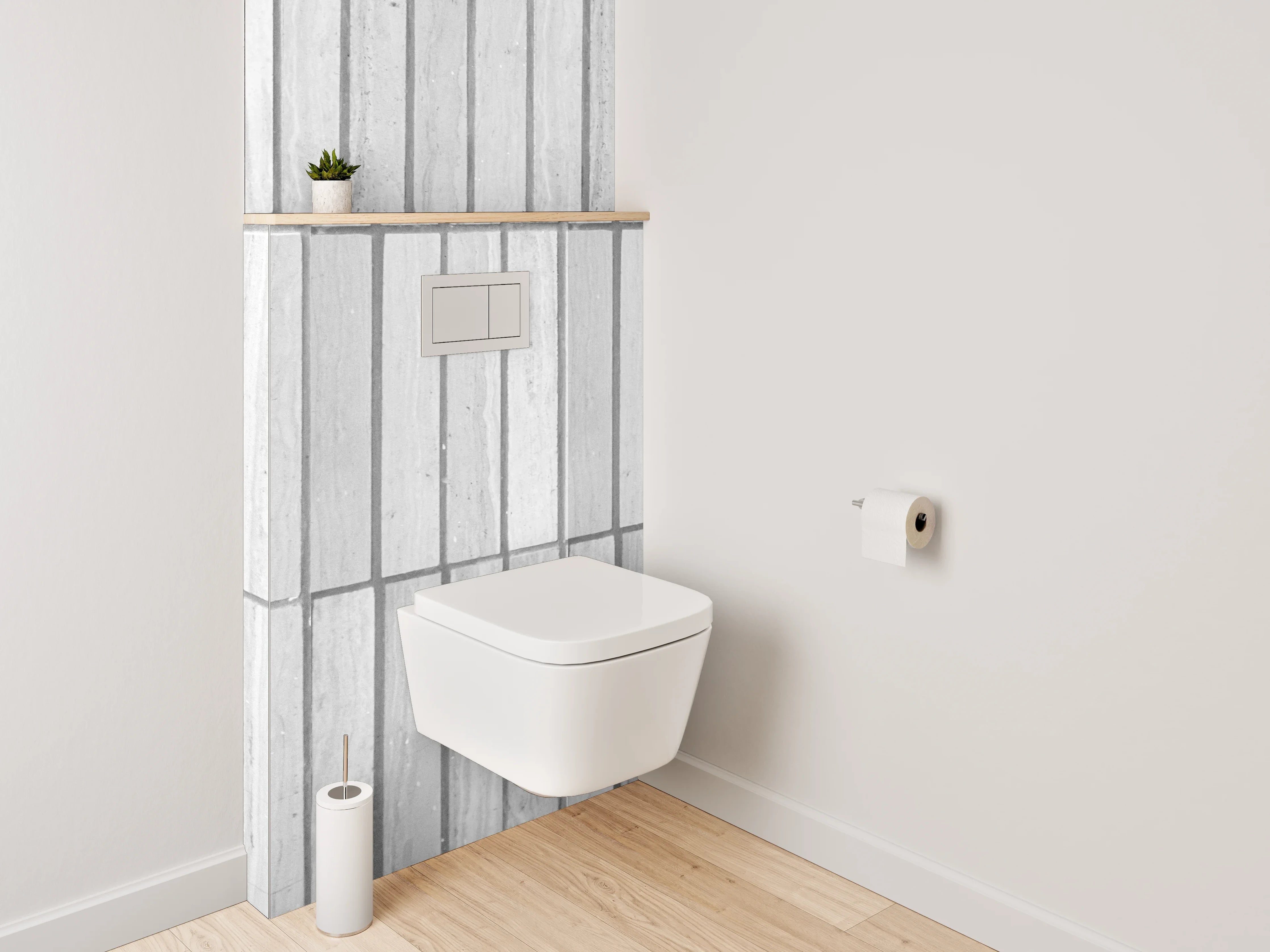 WC-Rückwand - Weiße Marmor-Fliesenoptik mit feinen Linien