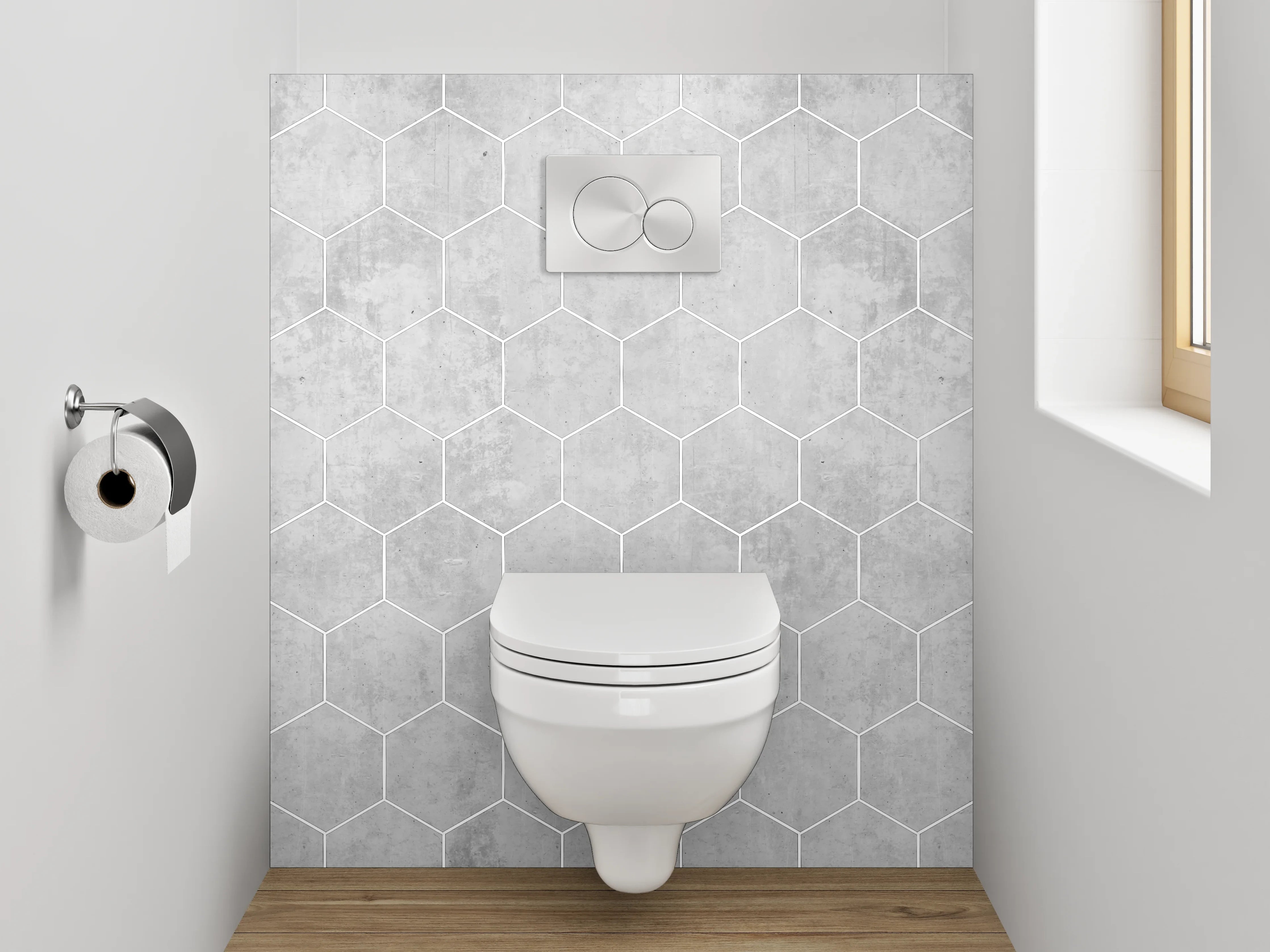 WC-Rückwand - Weiße Marmor-Hexagon Strukturfliesen