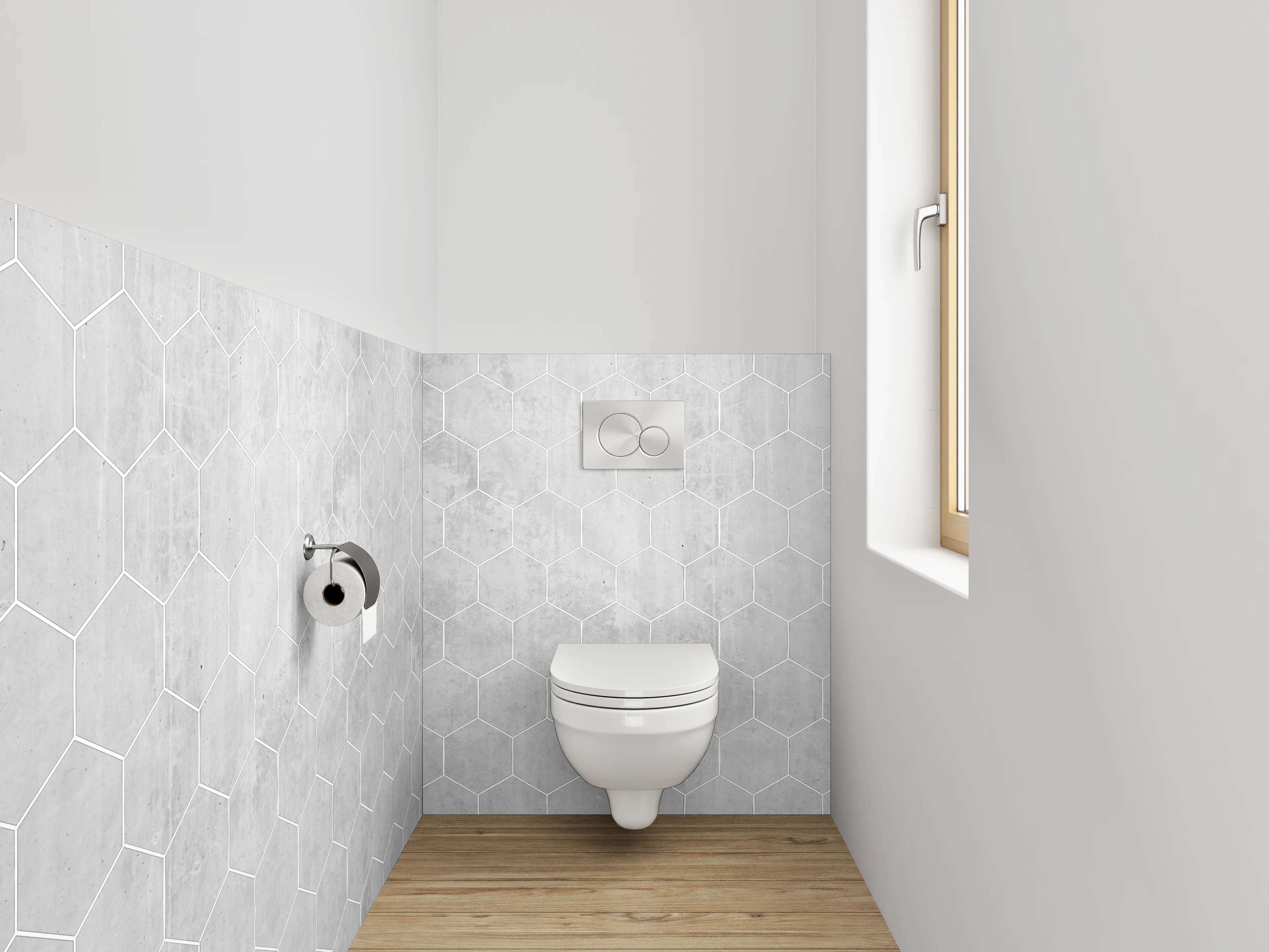 WC-Rückwand - Weiße Marmor-Hexagon Strukturfliesen