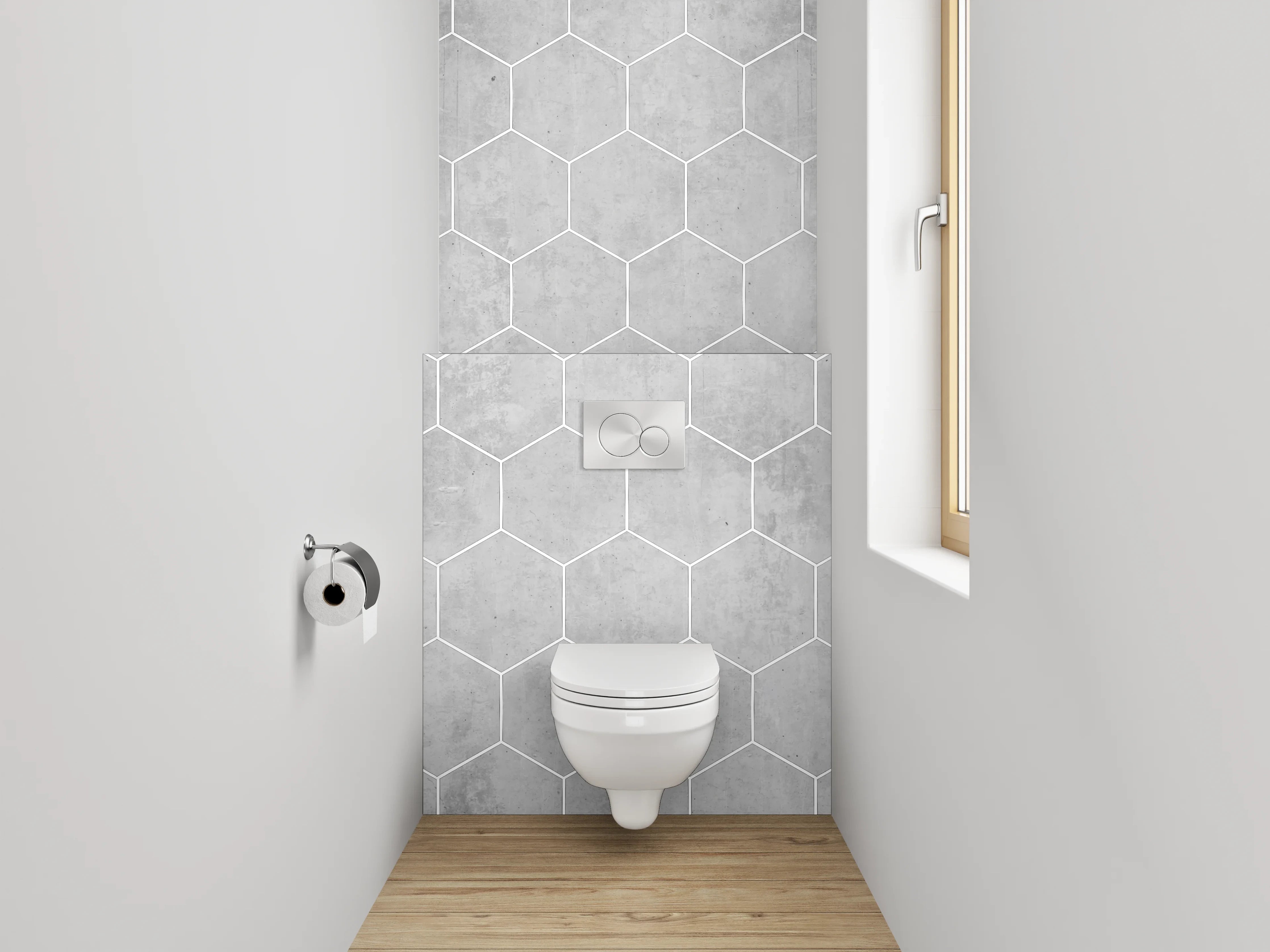 WC-Rückwand - Weiße Marmor-Hexagon Strukturfliesen
