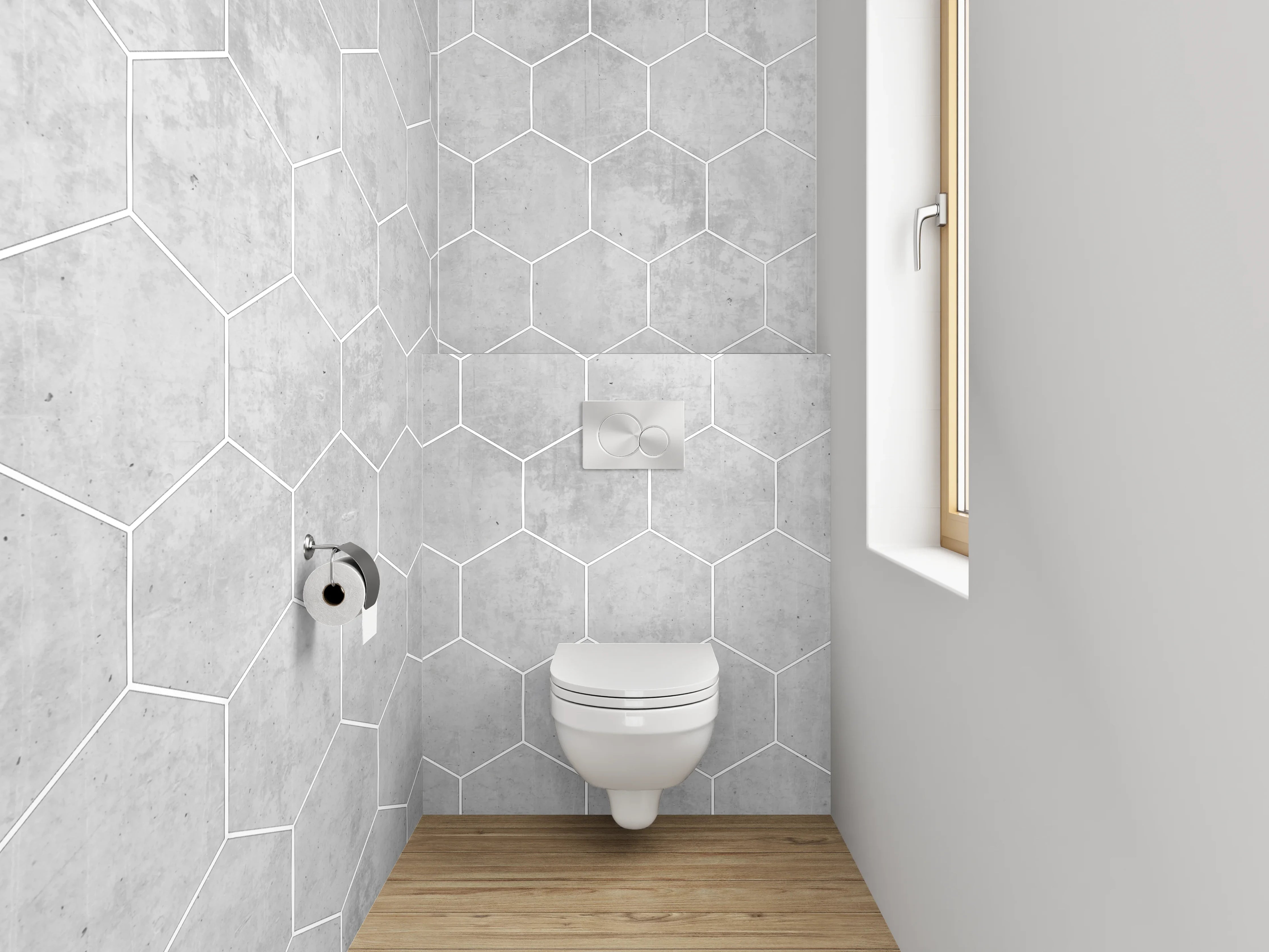WC-Rückwand - Weiße Marmor-Hexagon Strukturfliesen