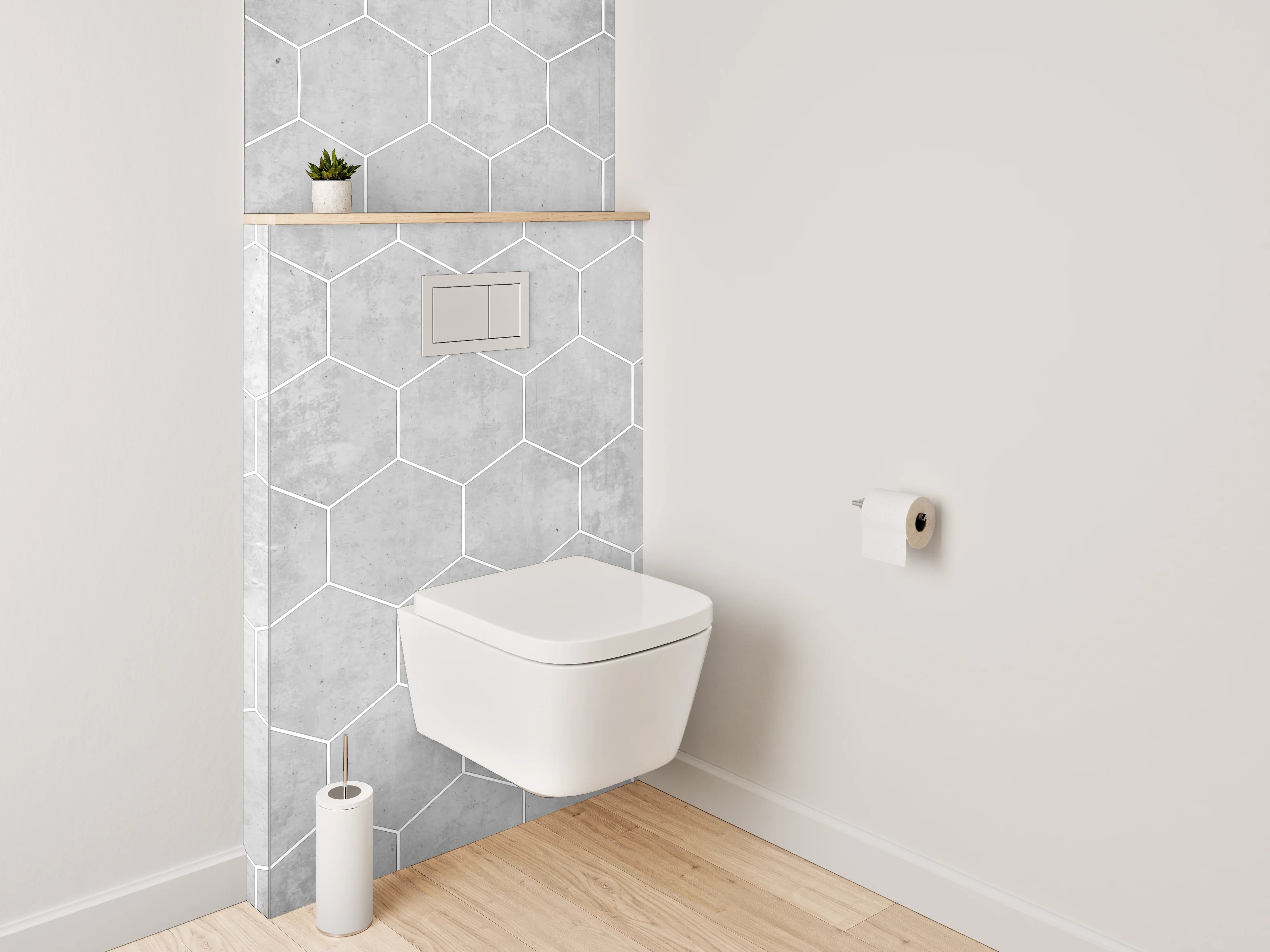 WC-Rückwand - Weiße Marmor-Hexagon Strukturfliesen