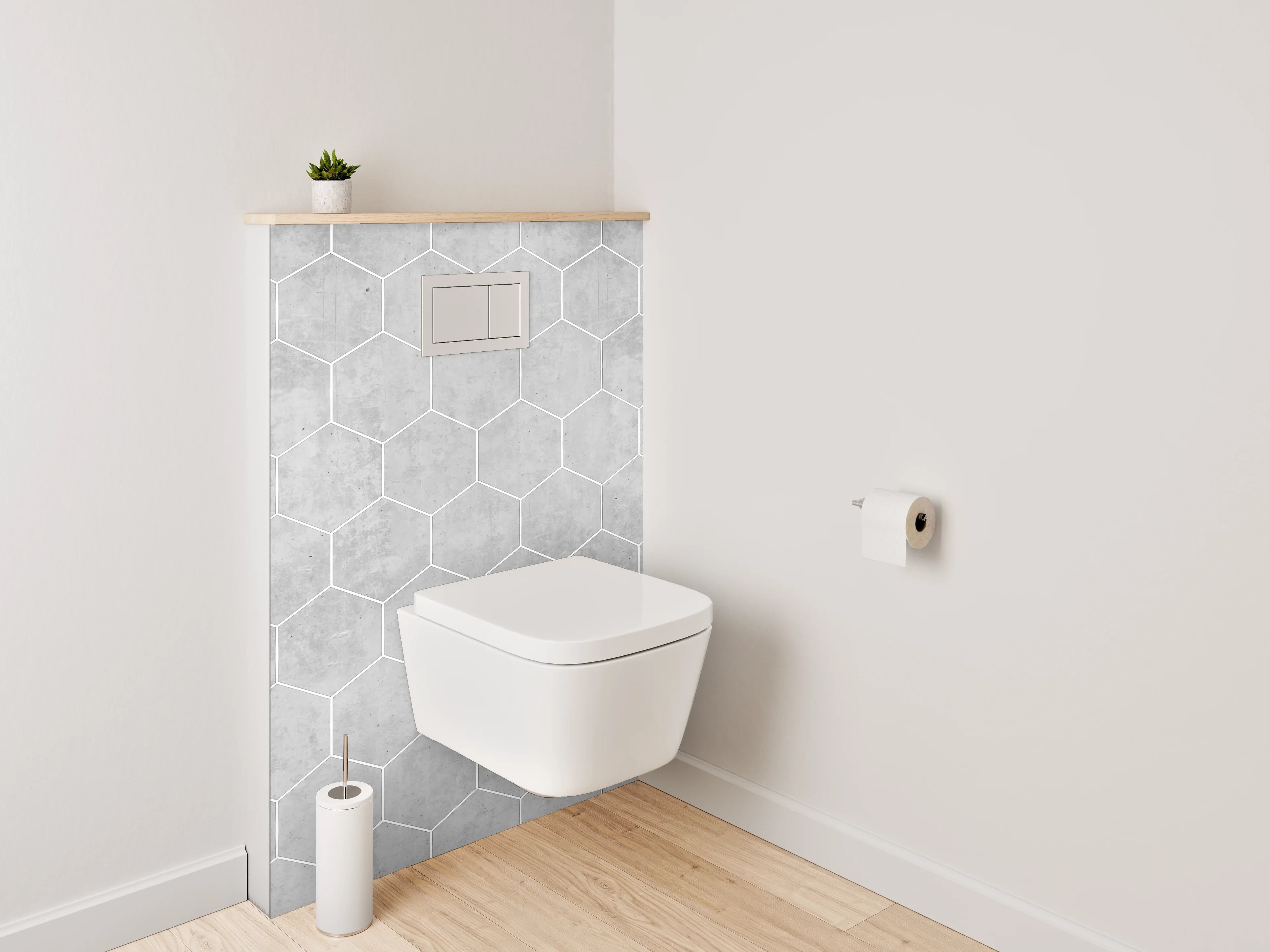WC-Rückwand - Weiße Marmor-Hexagon Strukturfliesen