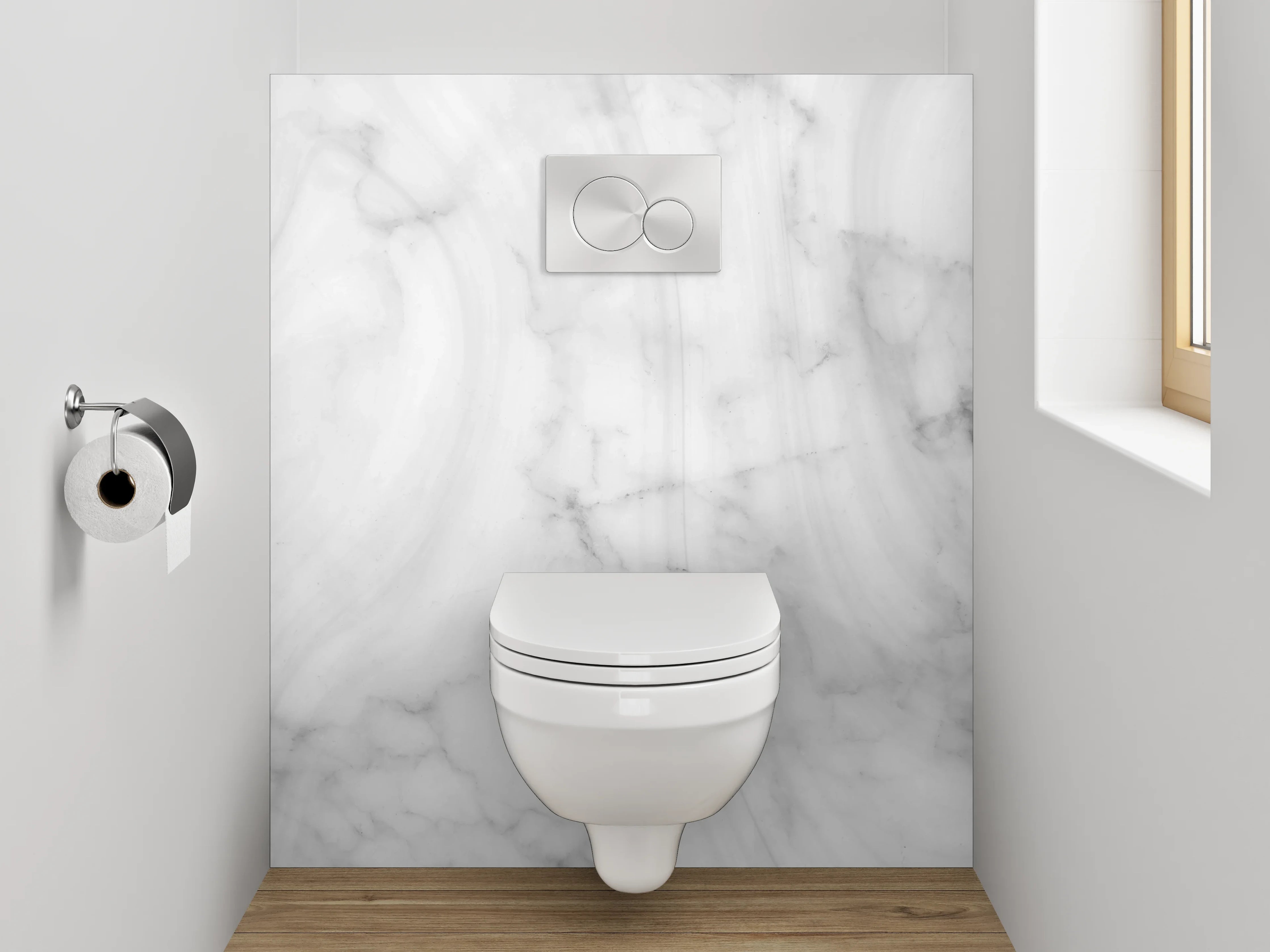 WC-Rückwand - Weiße Marmor-Textur mit Grauverläufen