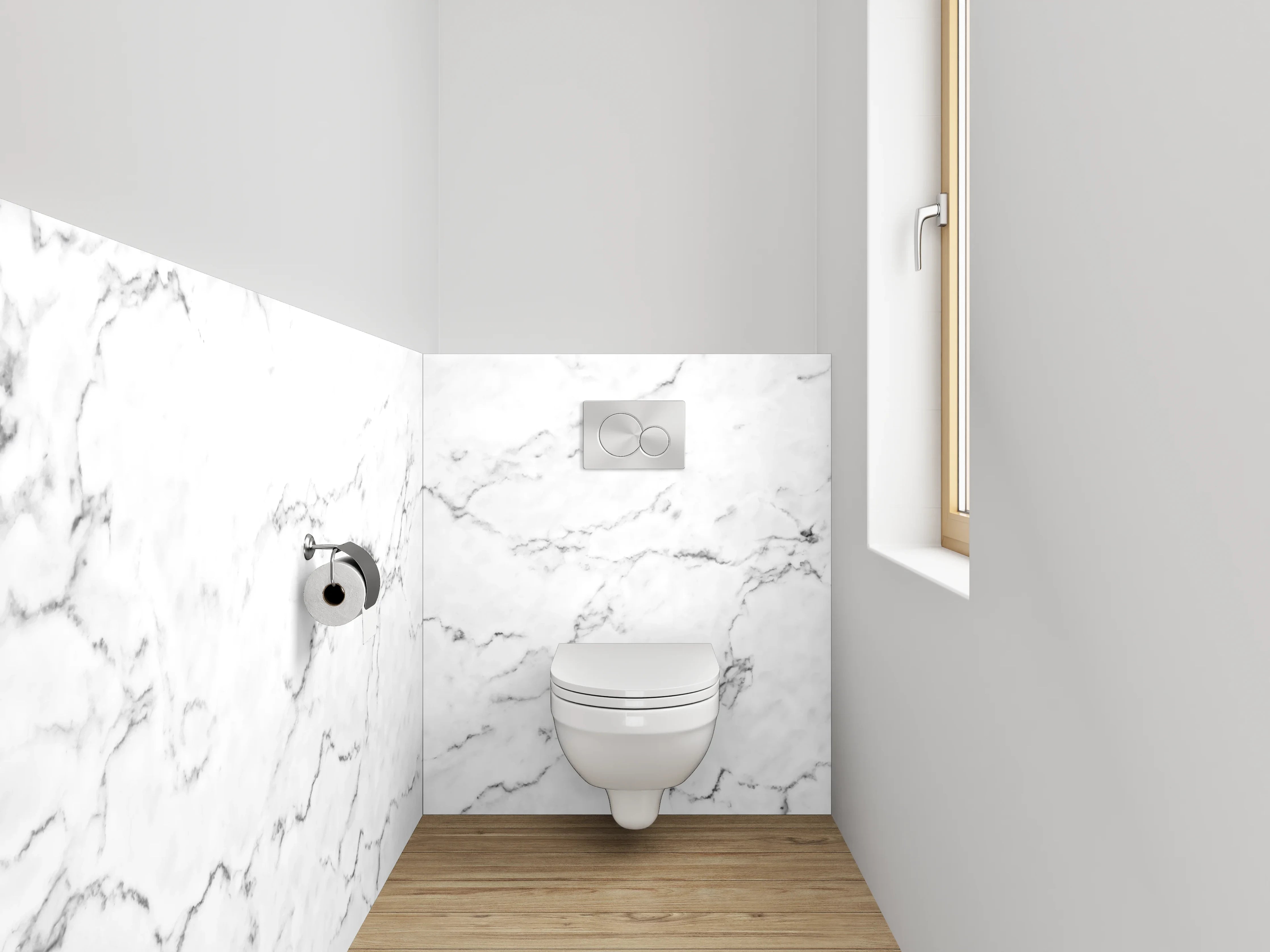 WC-Rückwand - Weiße Marmor-Textur mit feiner Zeichnung