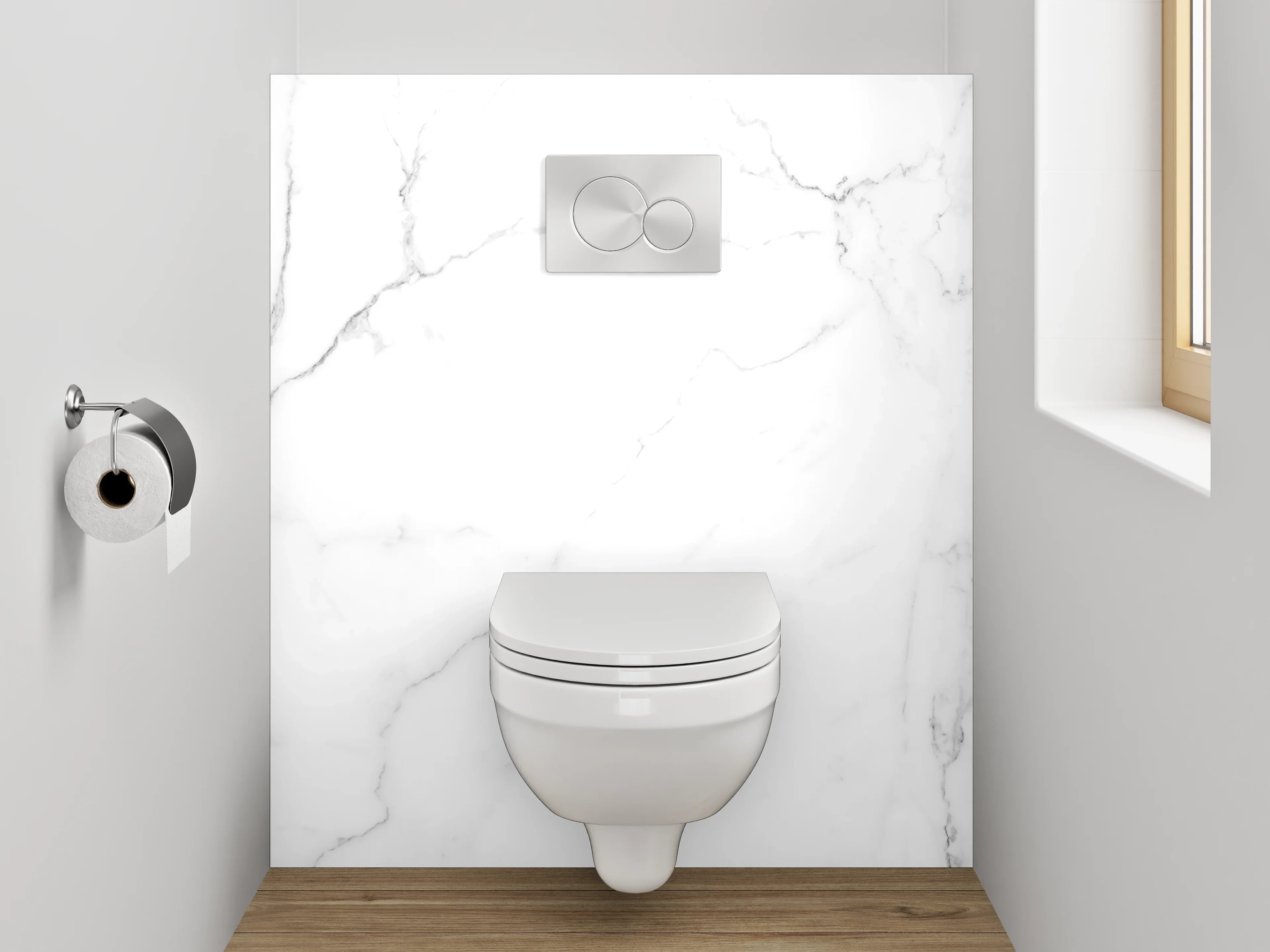 WC-Rückwand - Weiße Marmor-Textur mit grauen Adern