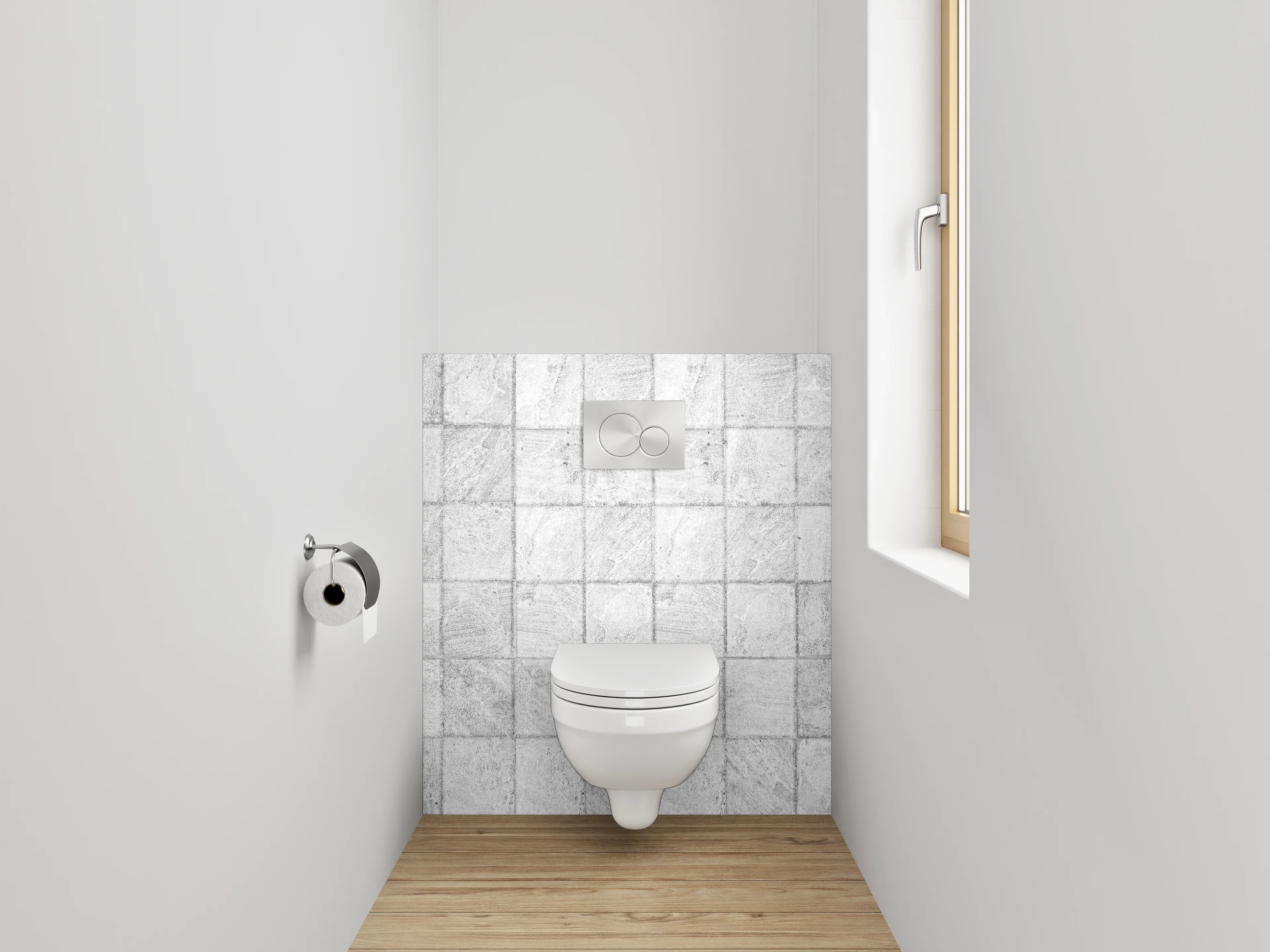 WC-Rückwand - Weiße Marmorfliesen mit grau-marmorierter Optik