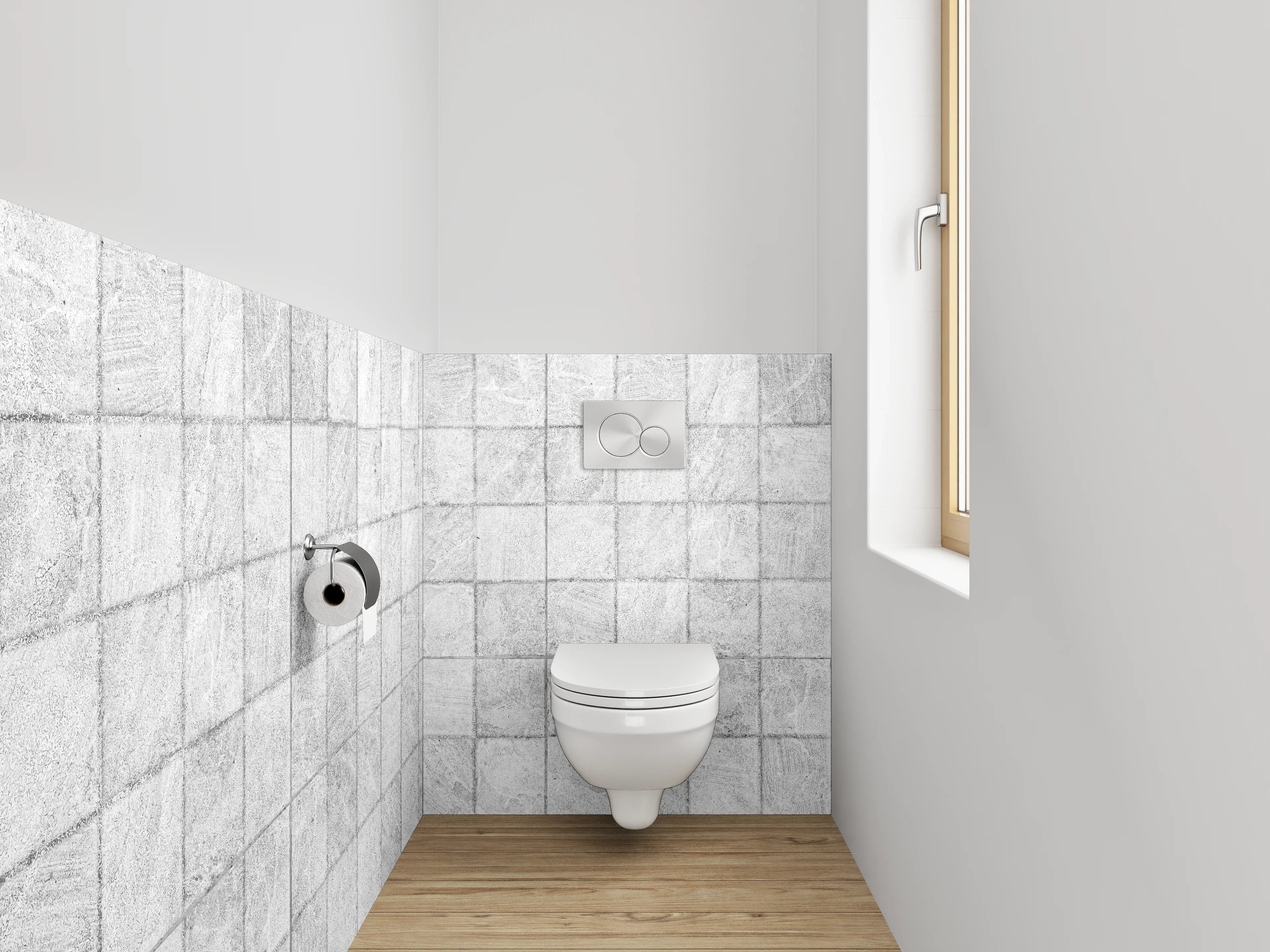 WC-Rückwand - Weiße Marmorfliesen mit grau-marmorierter Optik