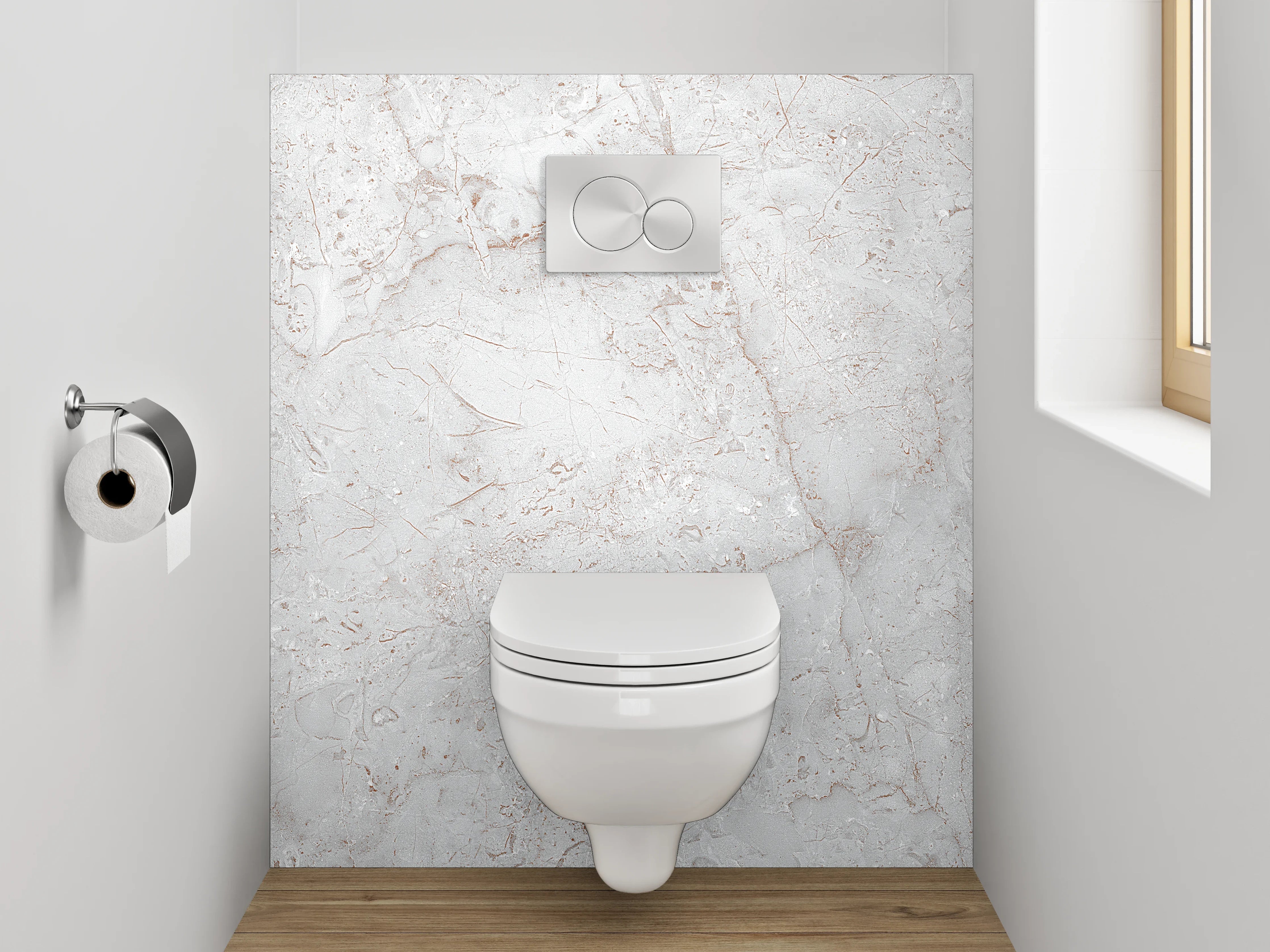 WC-Rückwand - Weiße Marmoroptik mit feinen Grautönen