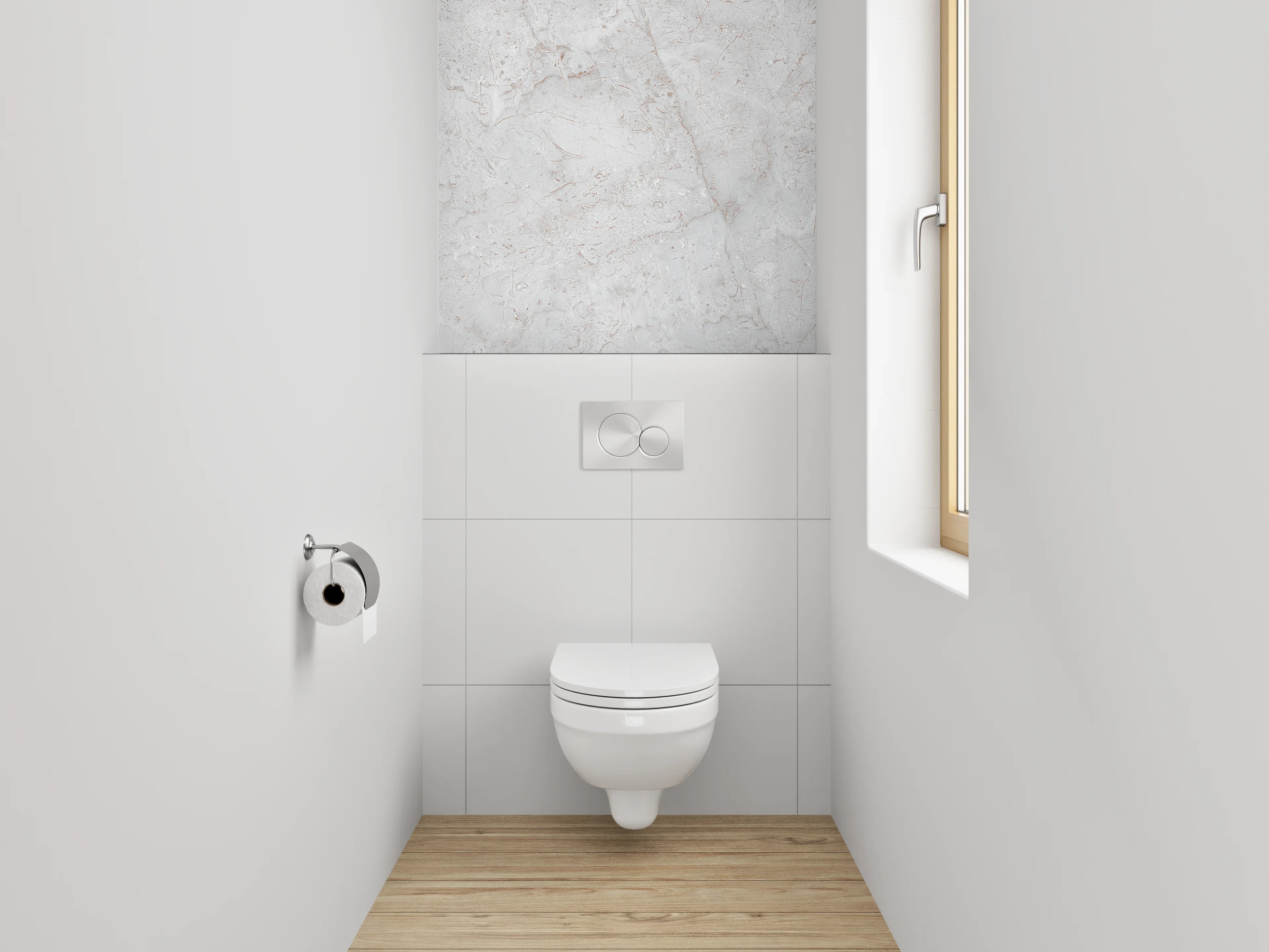 WC-Rückwand - Weiße Marmoroptik mit feinen Grautönen