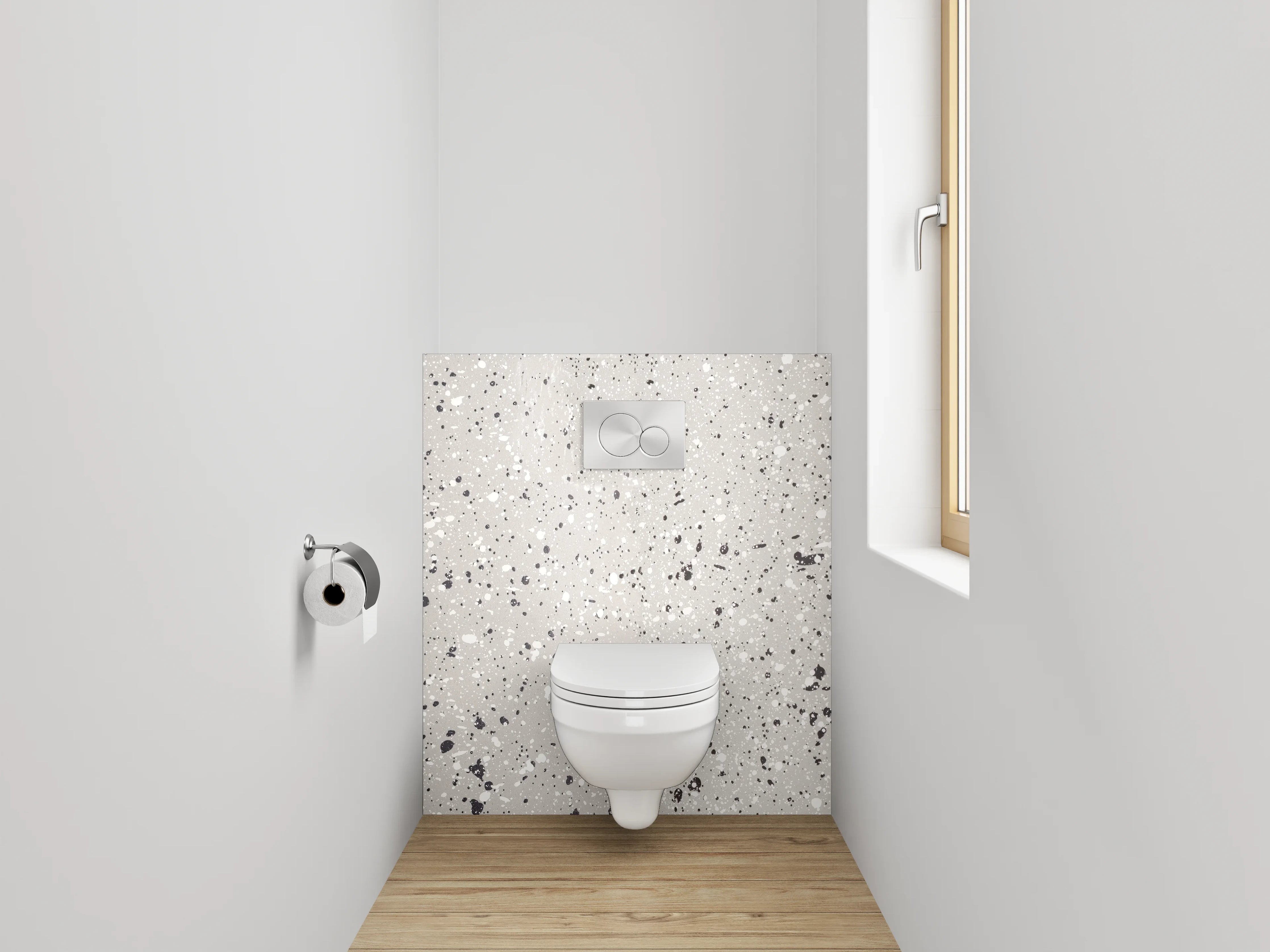 WC-Rückwand - Weiße Marmoroptik mit grauen Sprenkeln