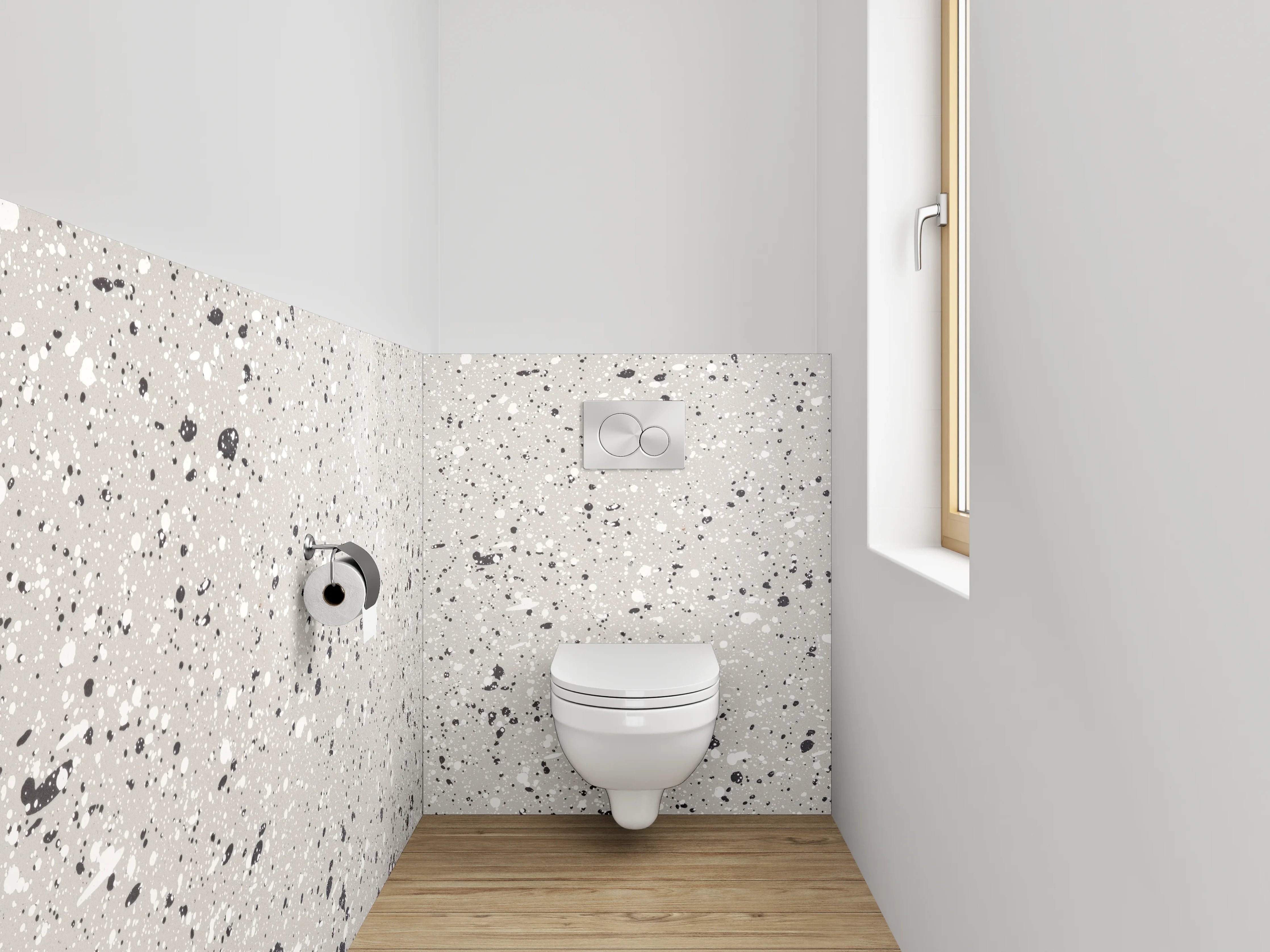 WC-Rückwand - Weiße Marmoroptik mit grauen Sprenkeln