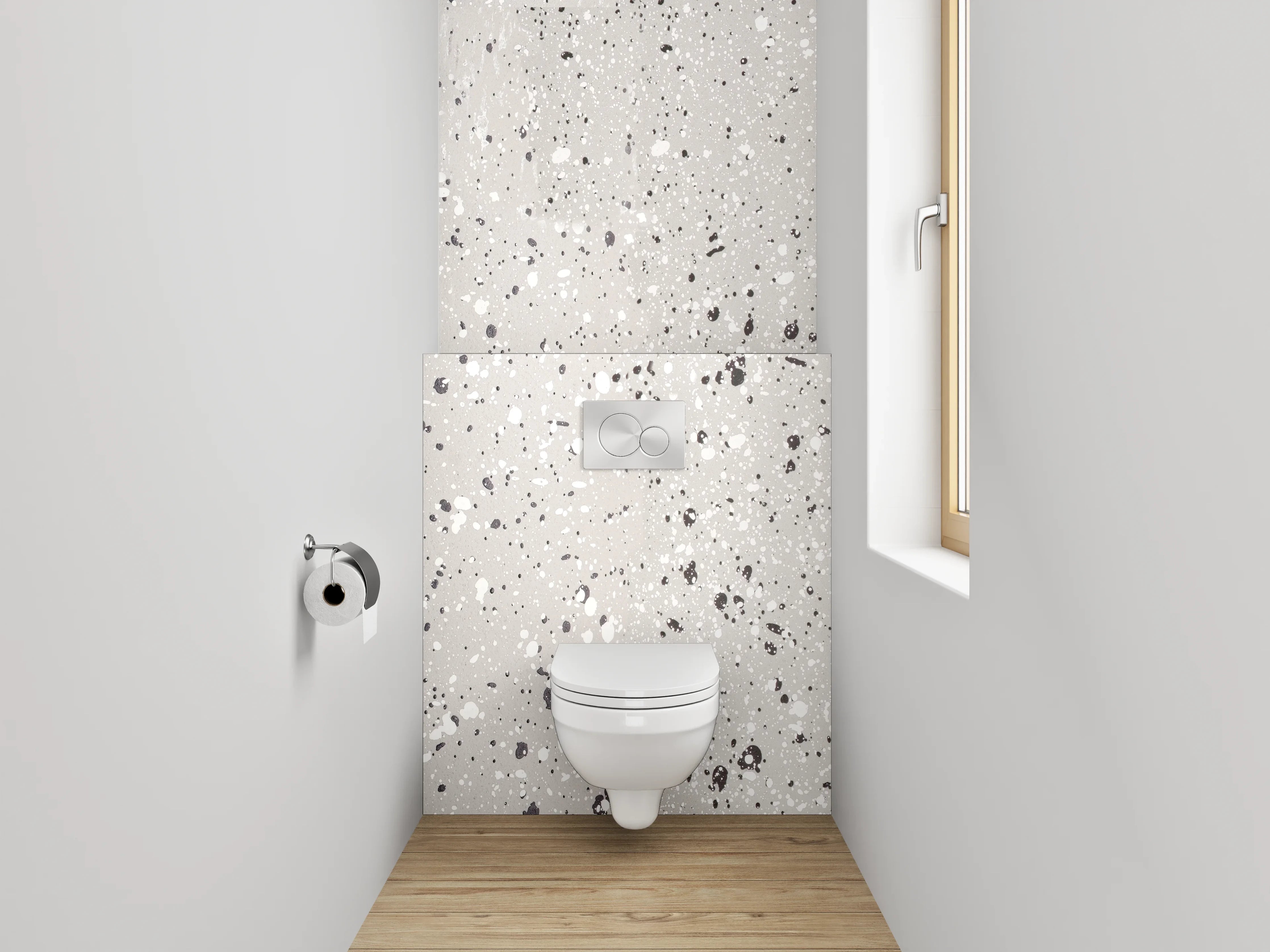 WC-Rückwand - Weiße Marmoroptik mit grauen Sprenkeln