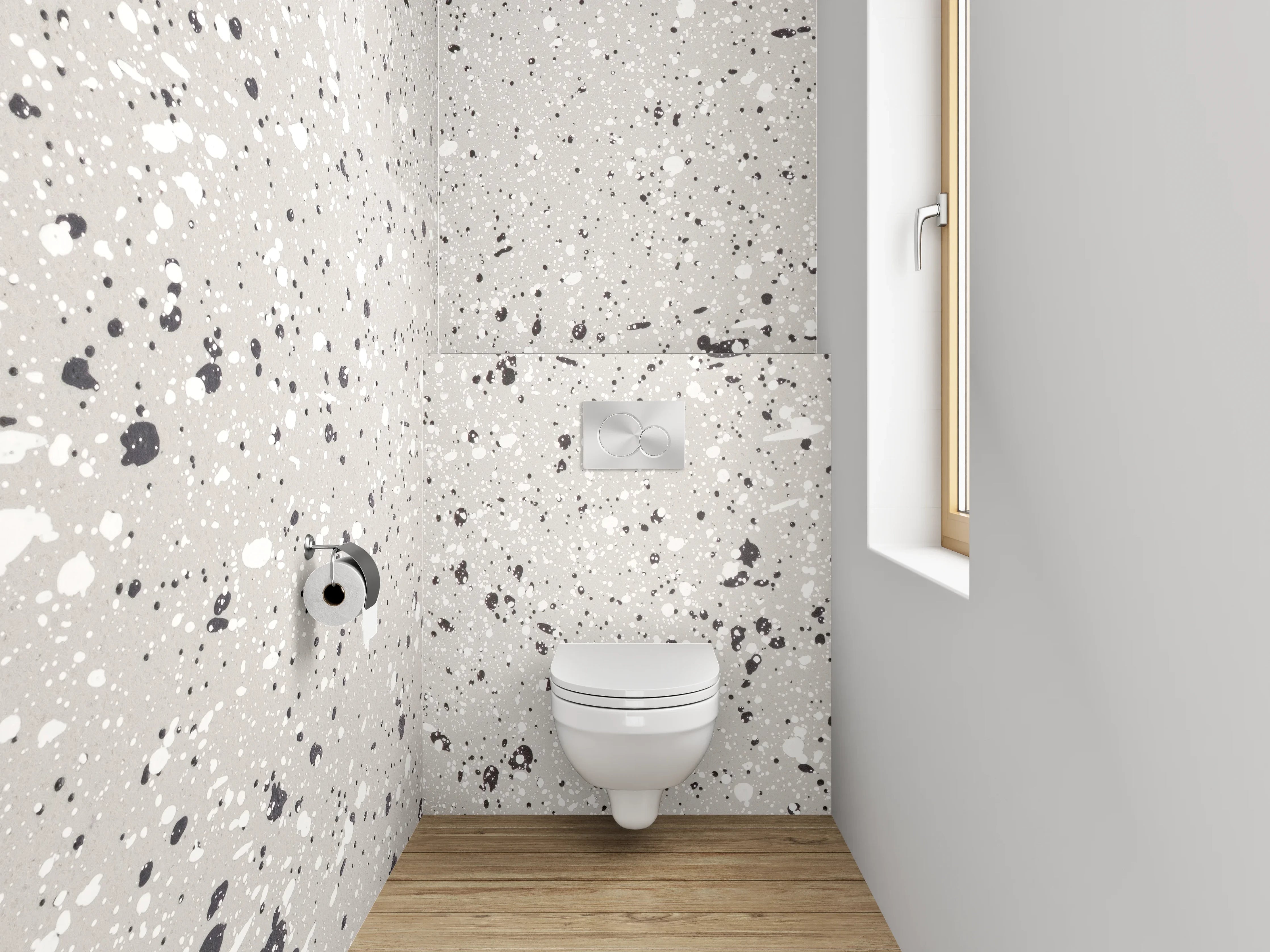 WC-Rückwand - Weiße Marmoroptik mit grauen Sprenkeln
