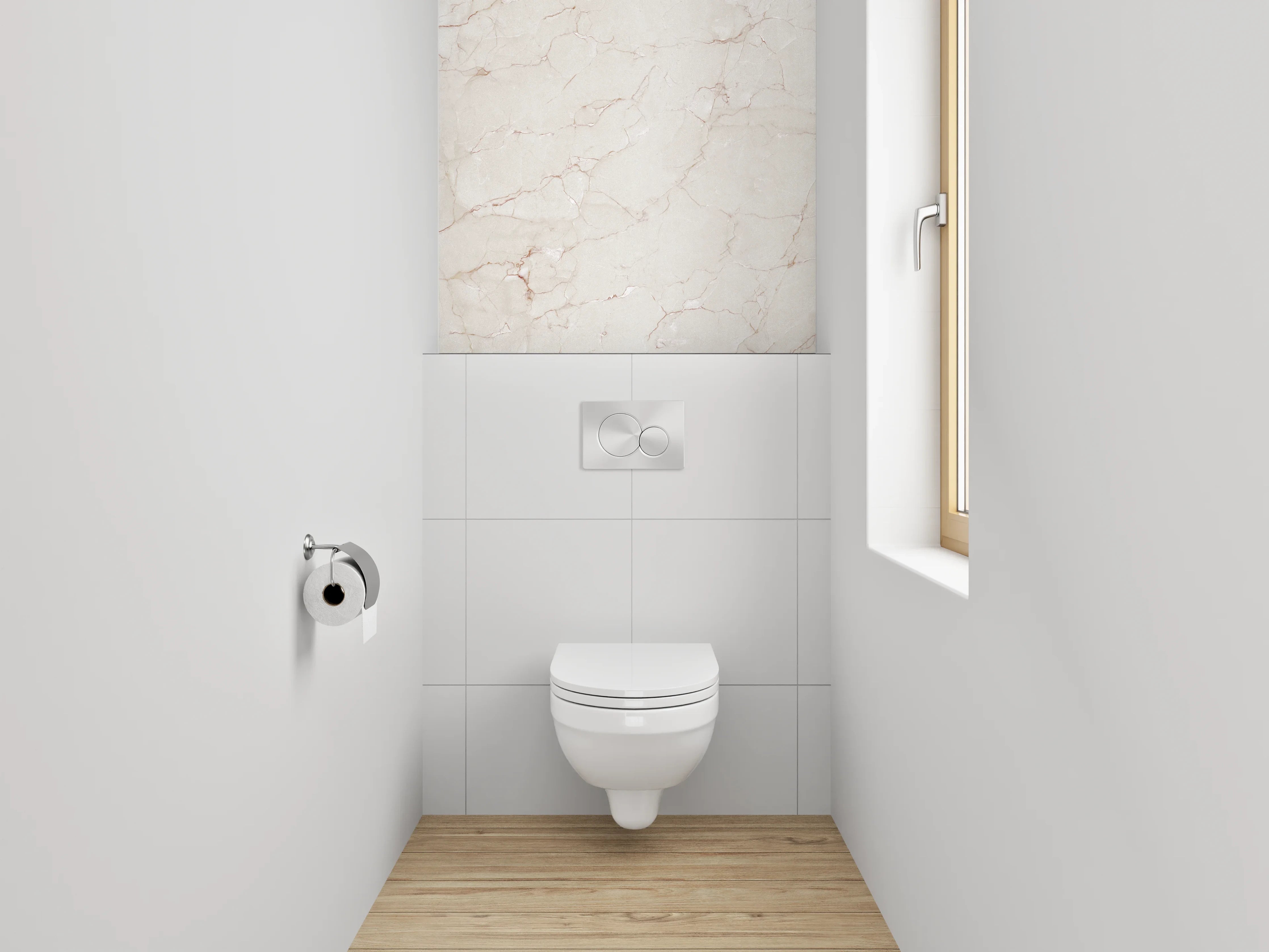 WC-Rückwand - Weiße Marmoroptik mit zarter Maserung