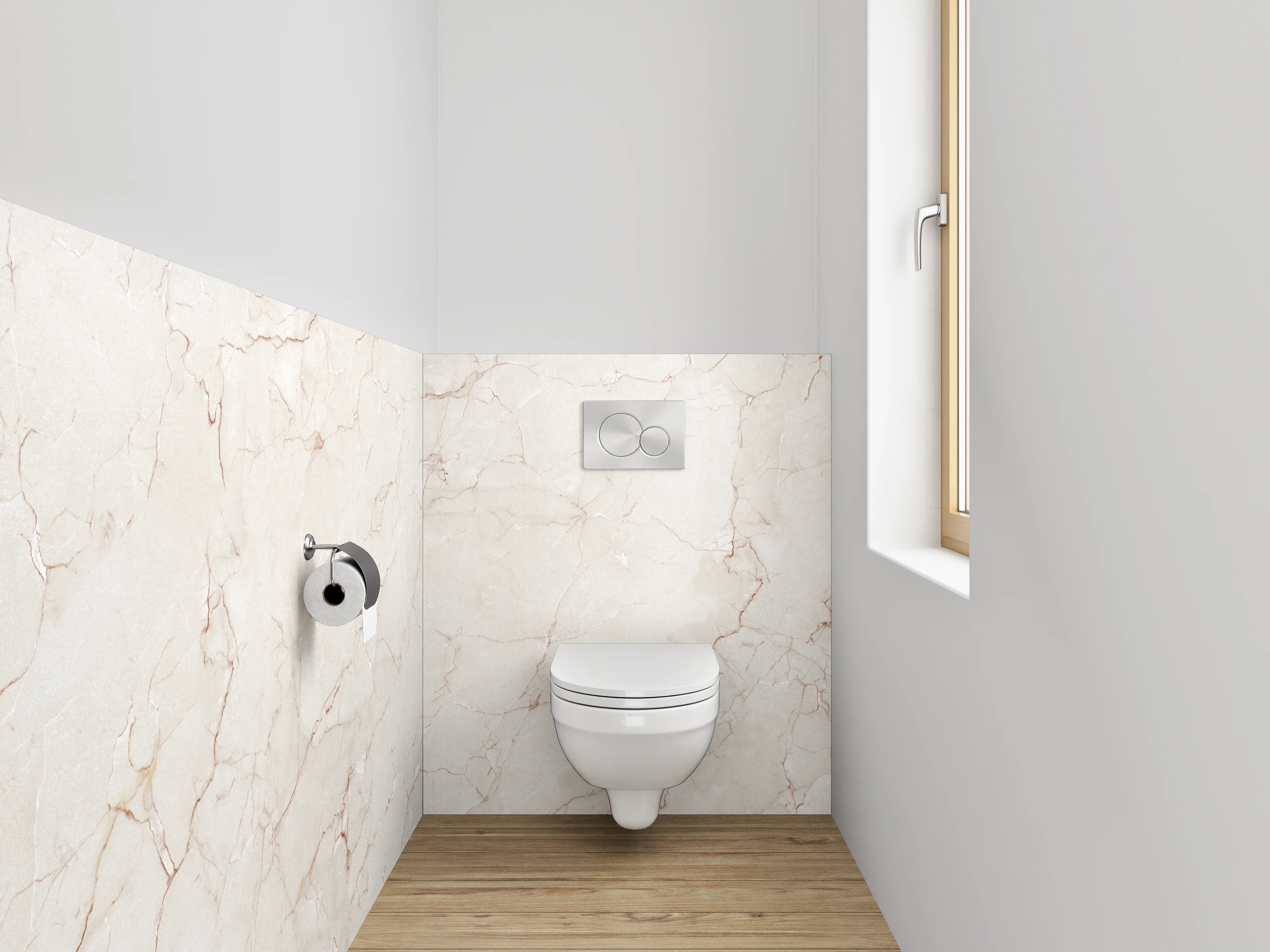 WC-Rückwand - Weiße Marmoroptik mit zarter Maserung