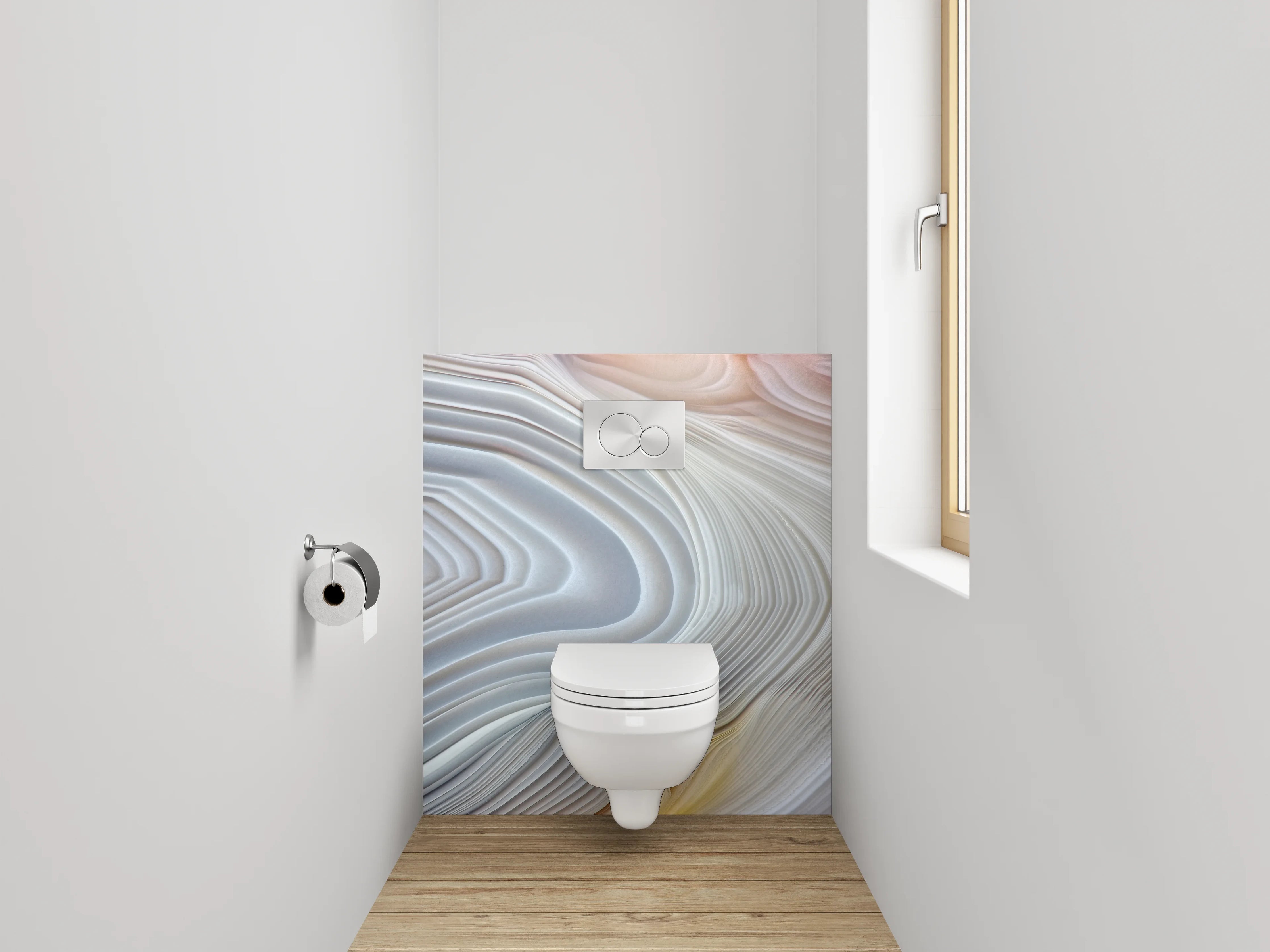 WC-Rückwand - Weiße Marmorstruktur – Abstrakte Eleganz