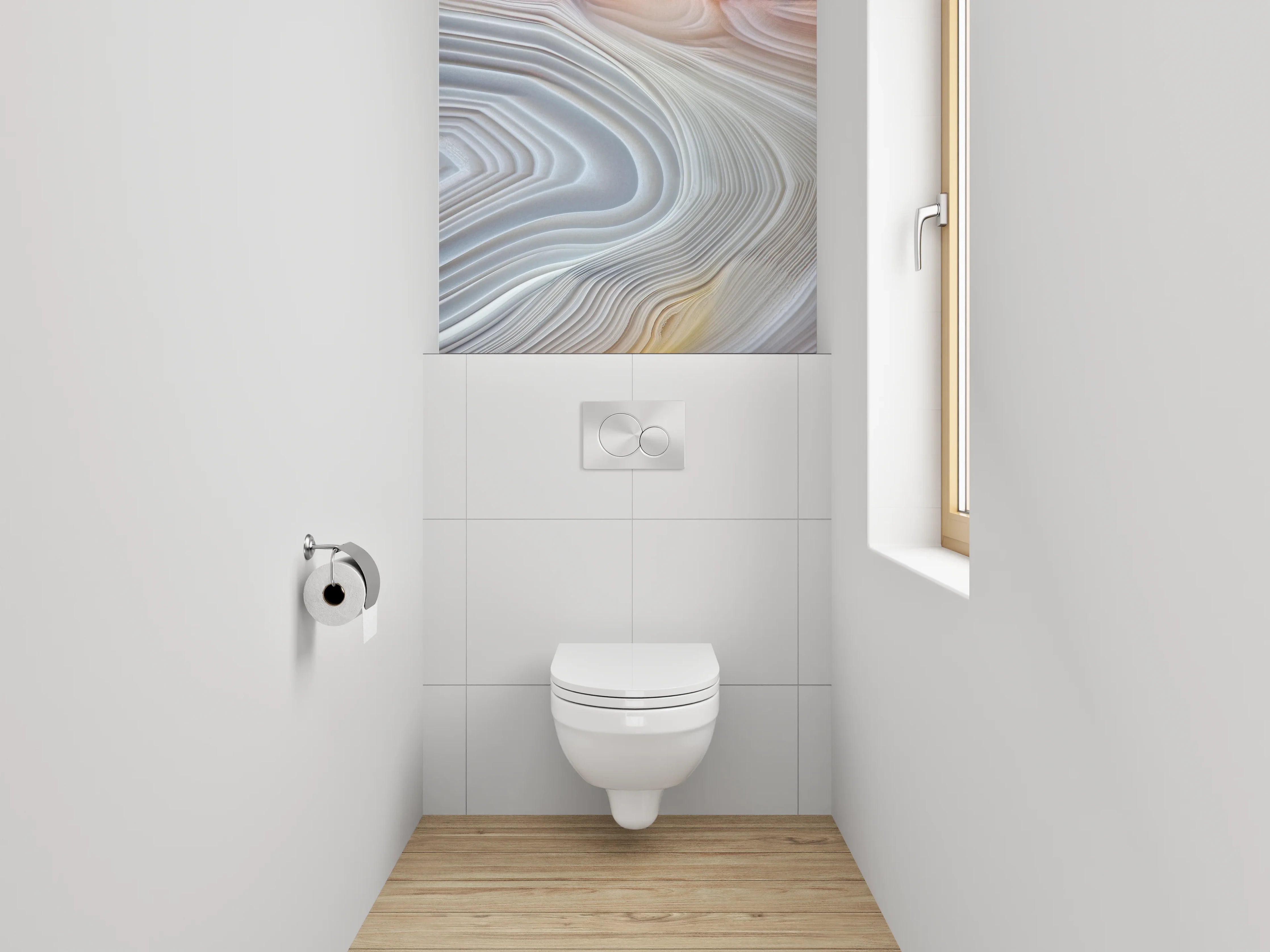 WC-Rückwand - Weiße Marmorstruktur – Abstrakte Eleganz
