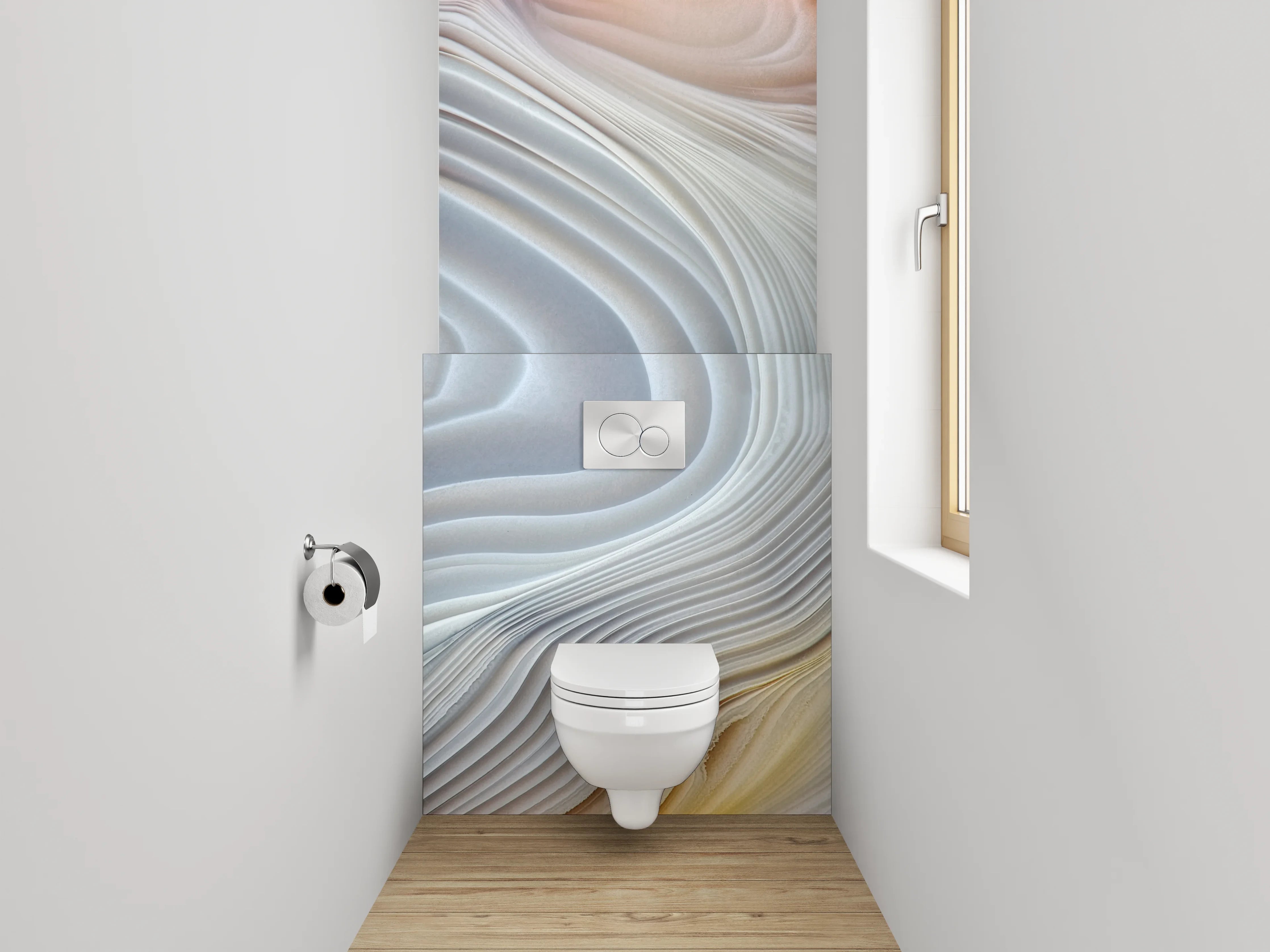 WC-Rückwand - Weiße Marmorstruktur – Abstrakte Eleganz