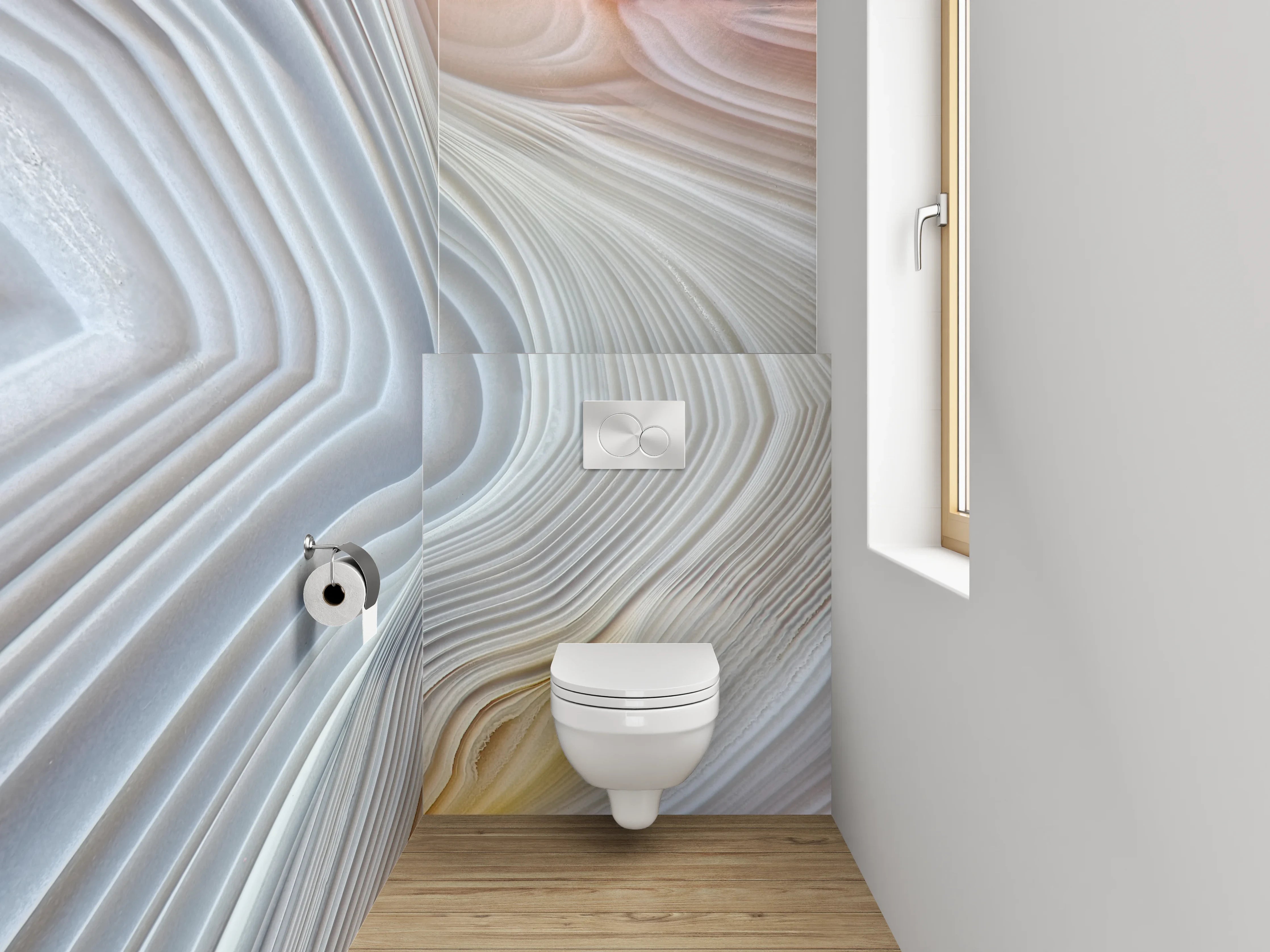 WC-Rückwand - Weiße Marmorstruktur – Abstrakte Eleganz