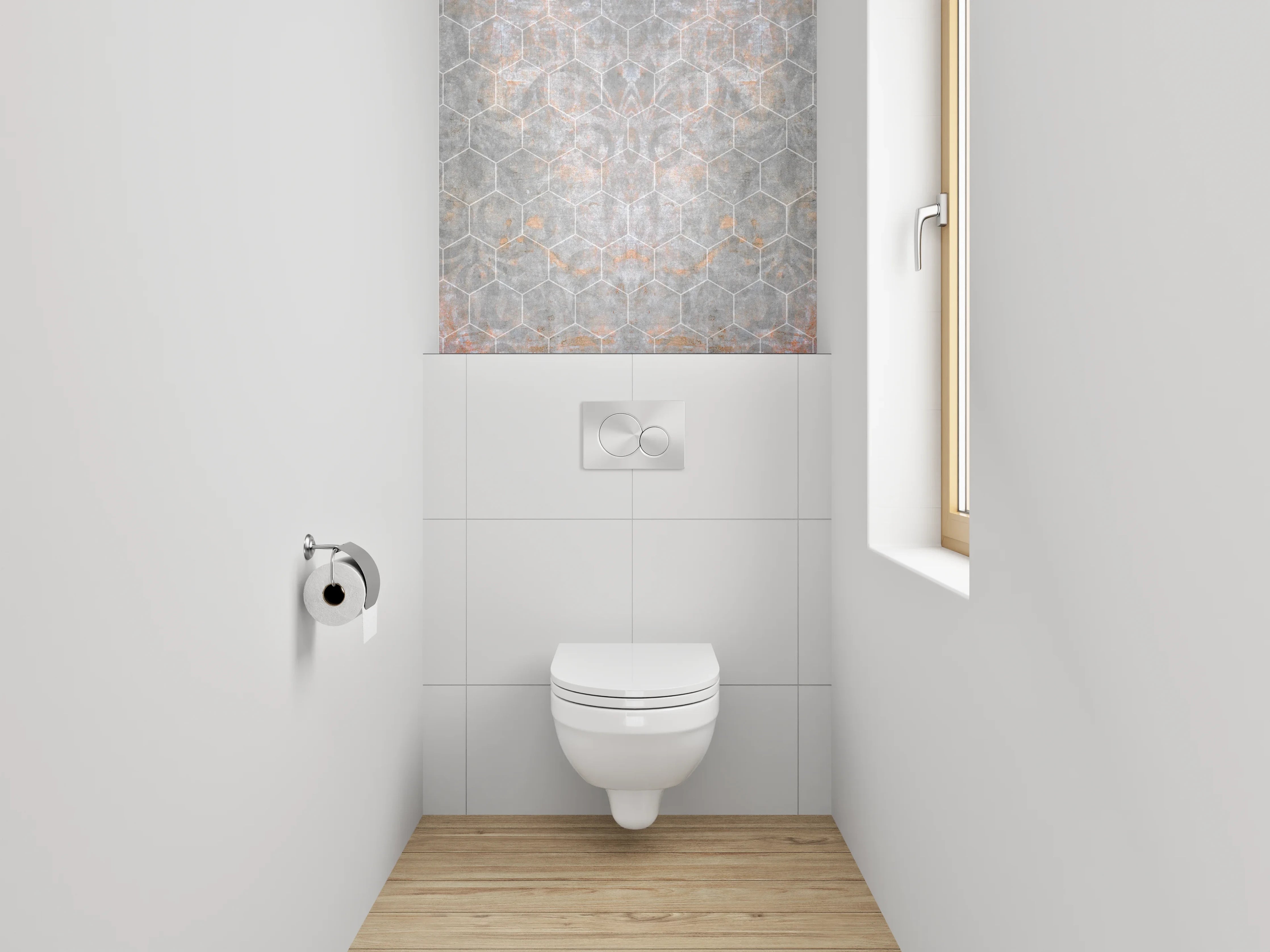 WC-Rückwand - Weiße Marmorstruktur mit Wabenmuster
