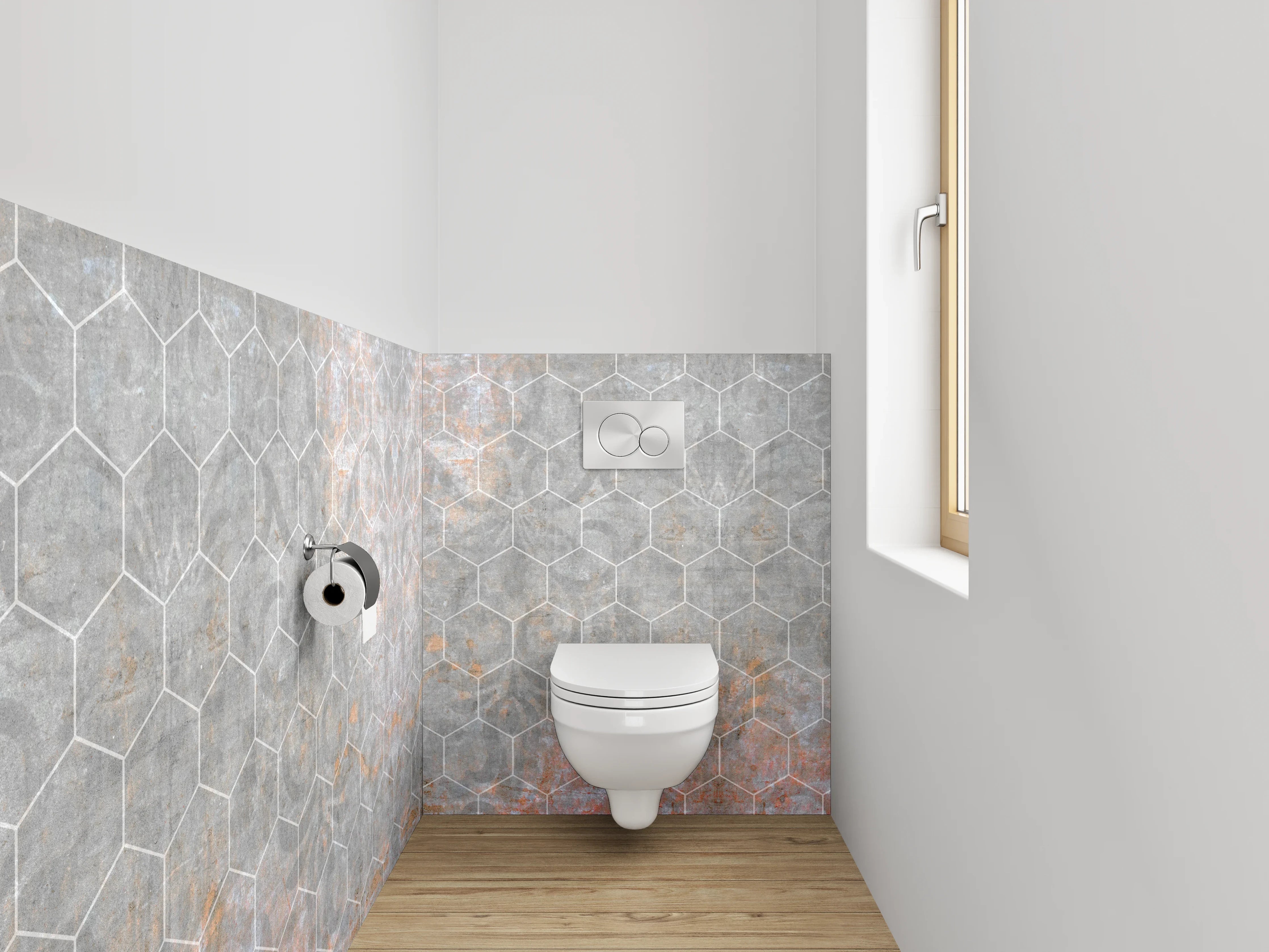 WC-Rückwand - Weiße Marmorstruktur mit Wabenmuster
