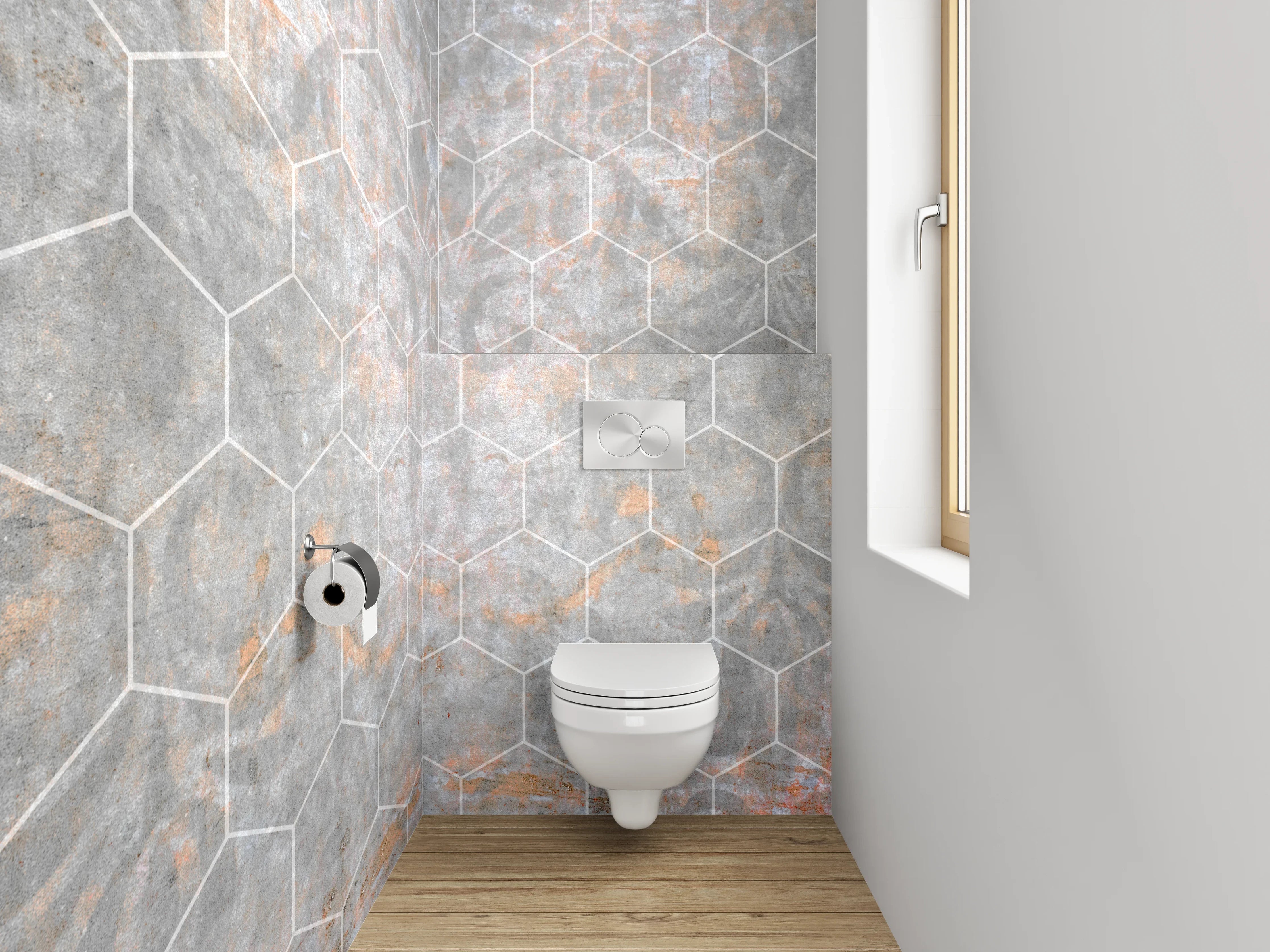 WC-Rückwand - Weiße Marmorstruktur mit Wabenmuster