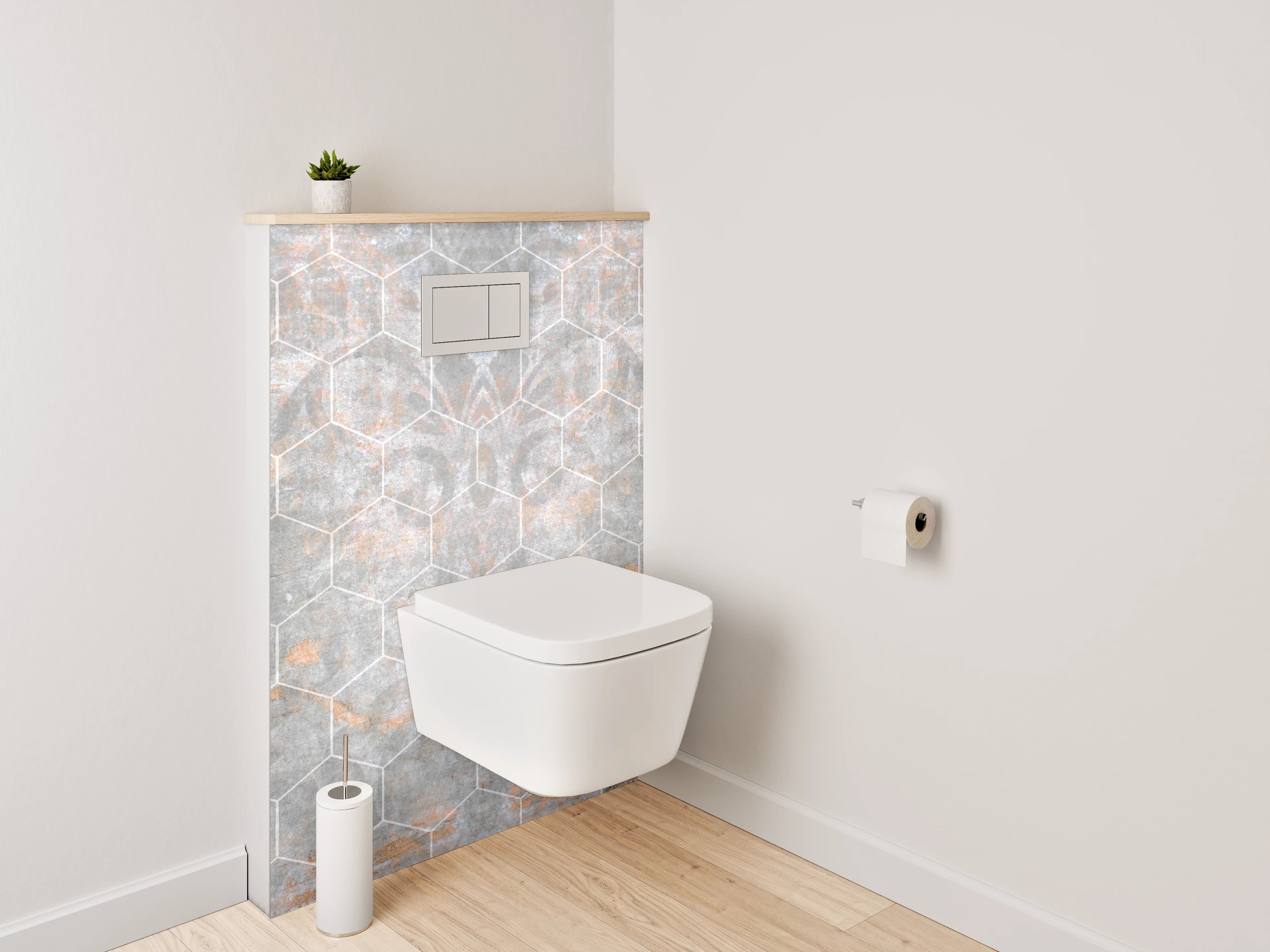 WC-Rückwand - Weiße Marmorstruktur mit Wabenmuster