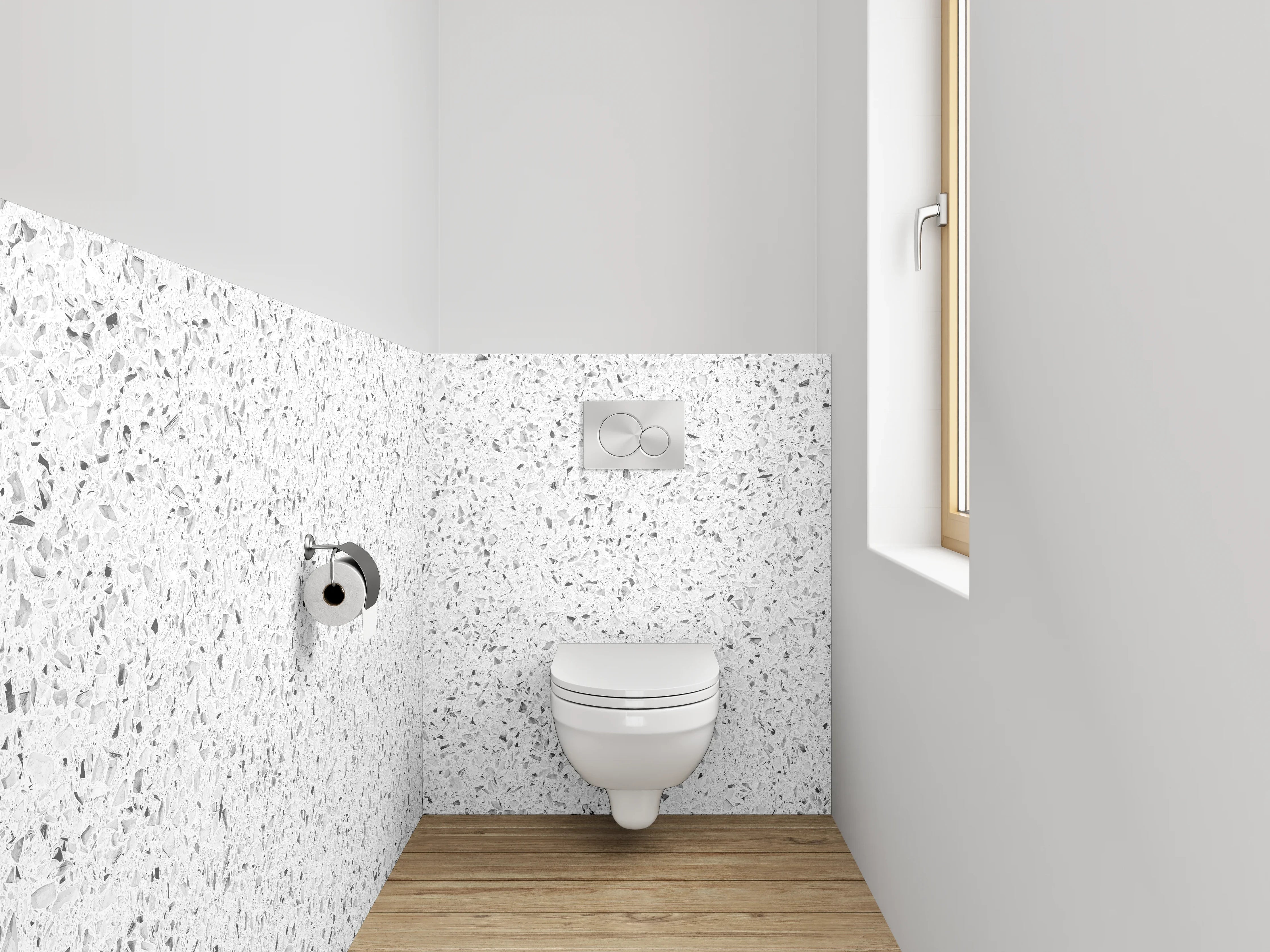 WC-Rückwand - Weiße Marmorstruktur mit feinen grau Akzenten