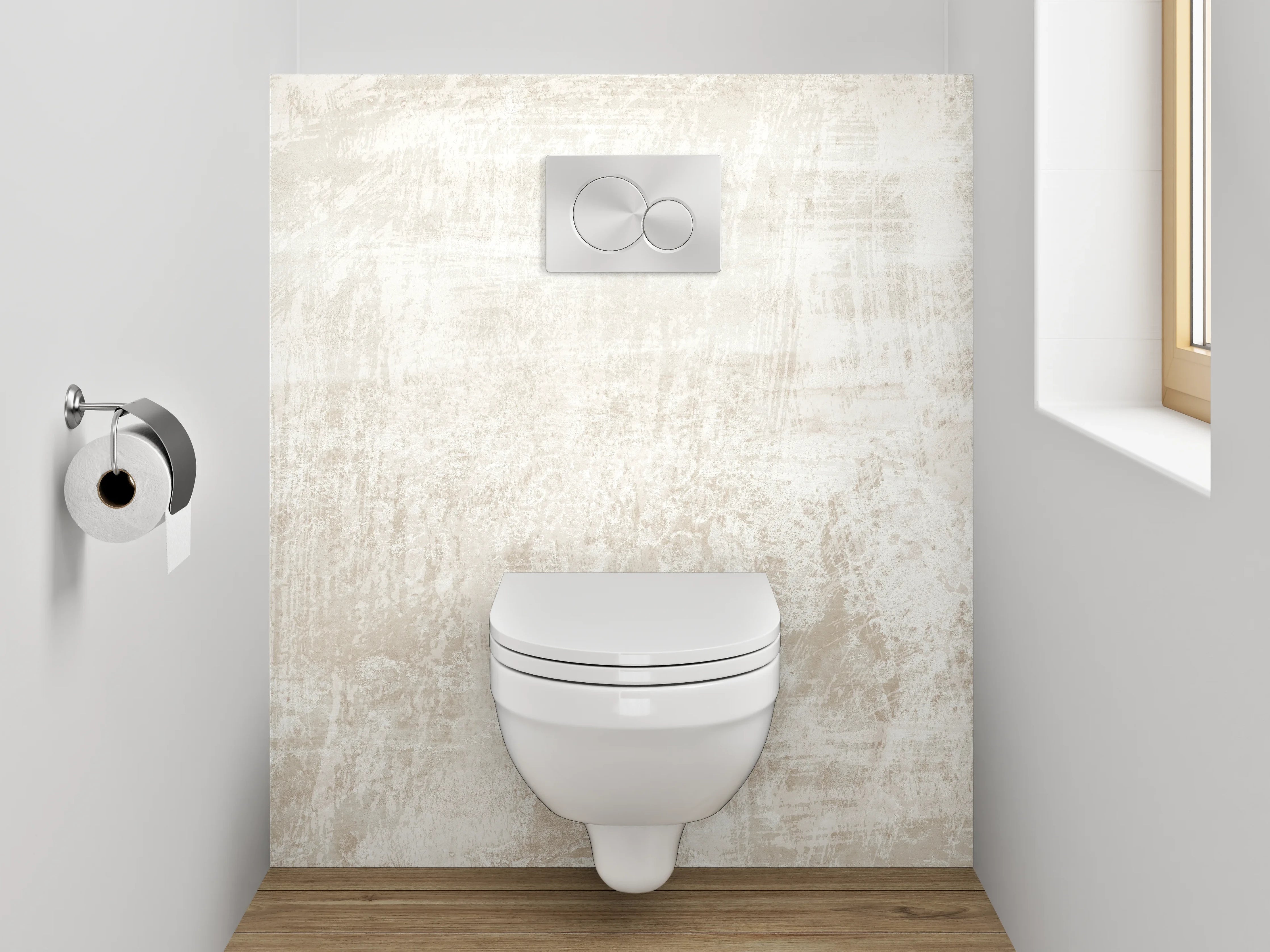 WC-Rückwand - Weiße Marmorstruktur mit grauen Akzenten