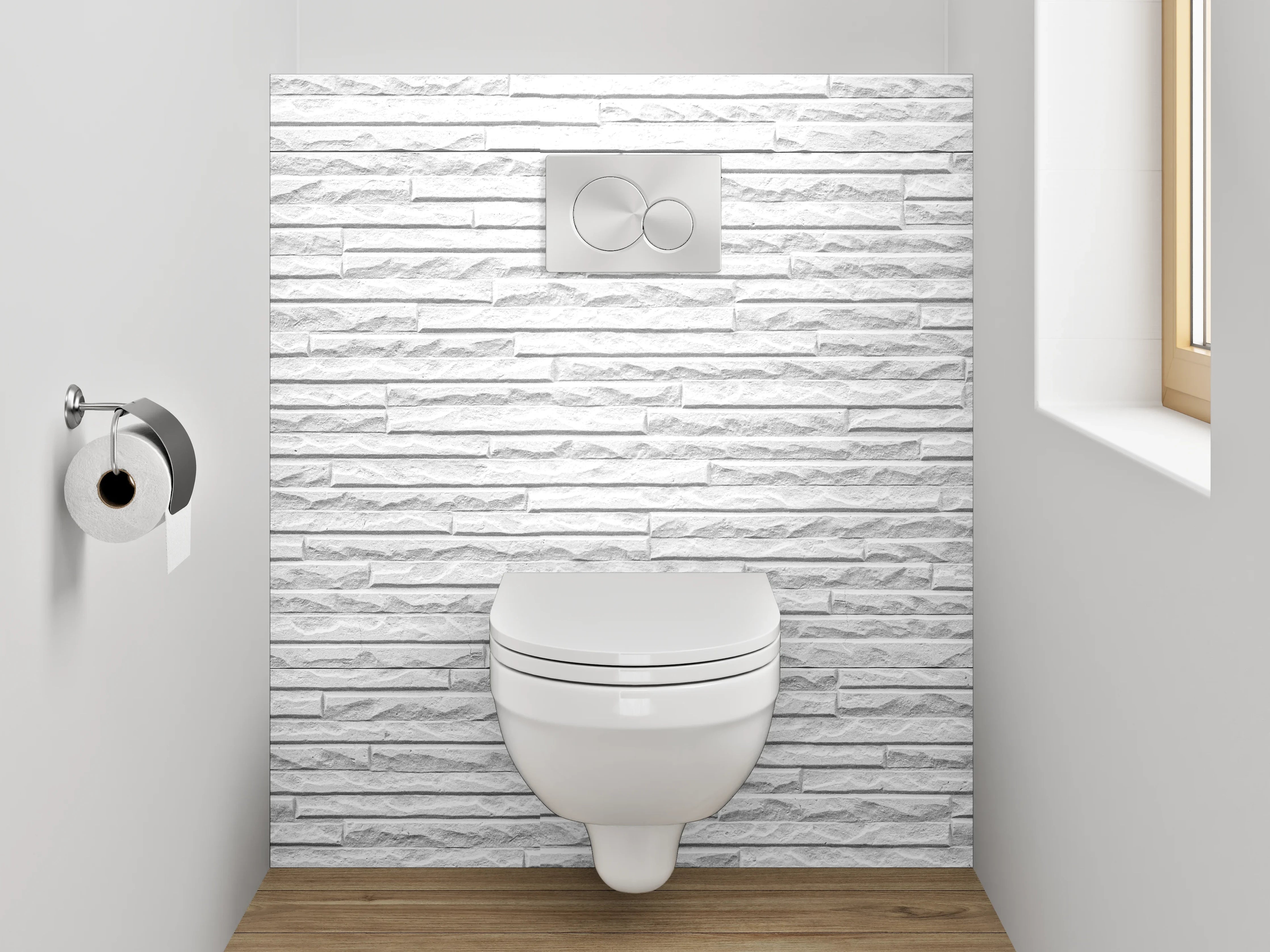 WC-Rückwand - Weiße Mauerstruktur Fliesenoptik modern