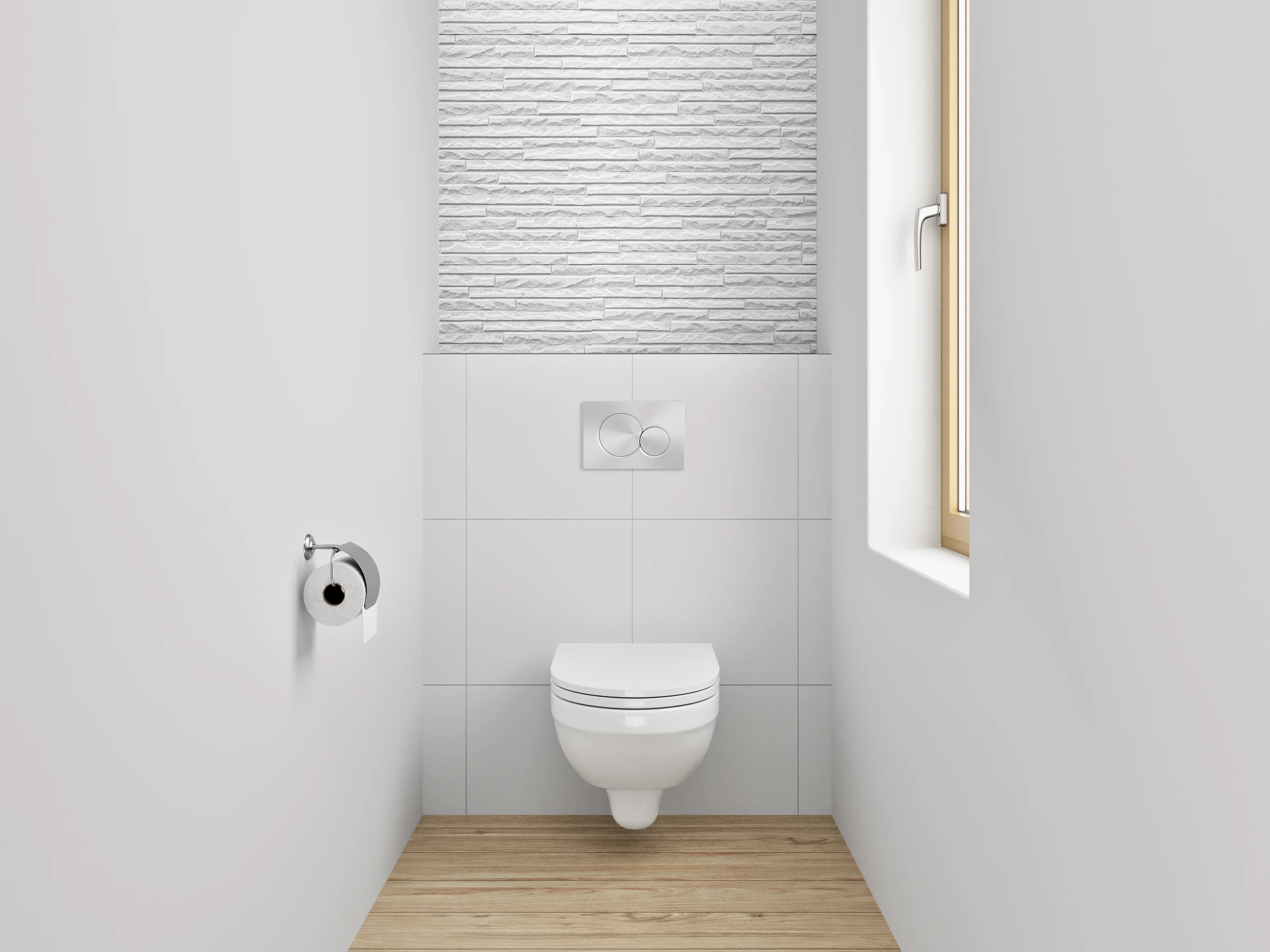 WC-Rückwand - Weiße Mauerstruktur Fliesenoptik modern
