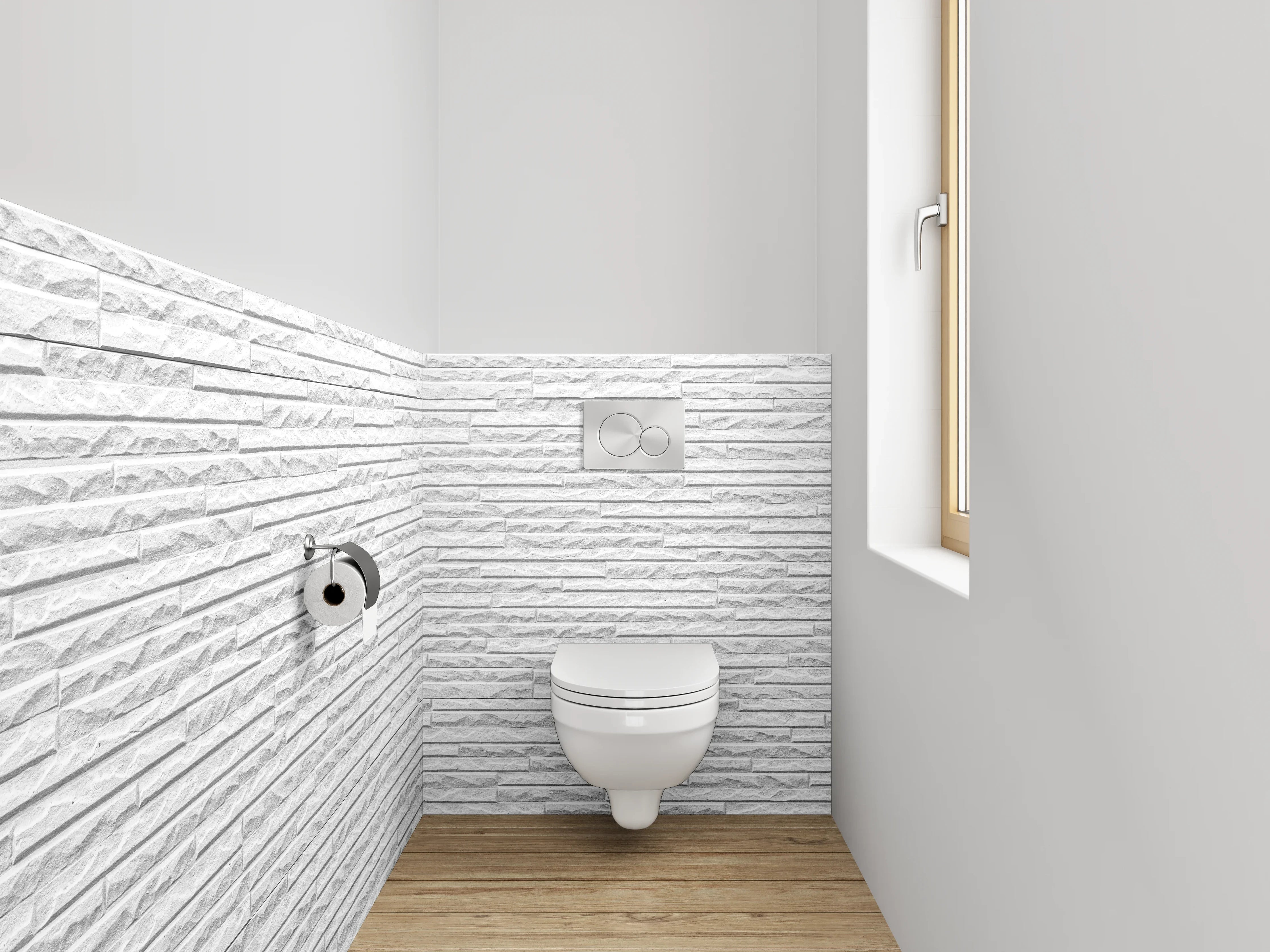 WC-Rückwand - Weiße Mauerstruktur Fliesenoptik modern