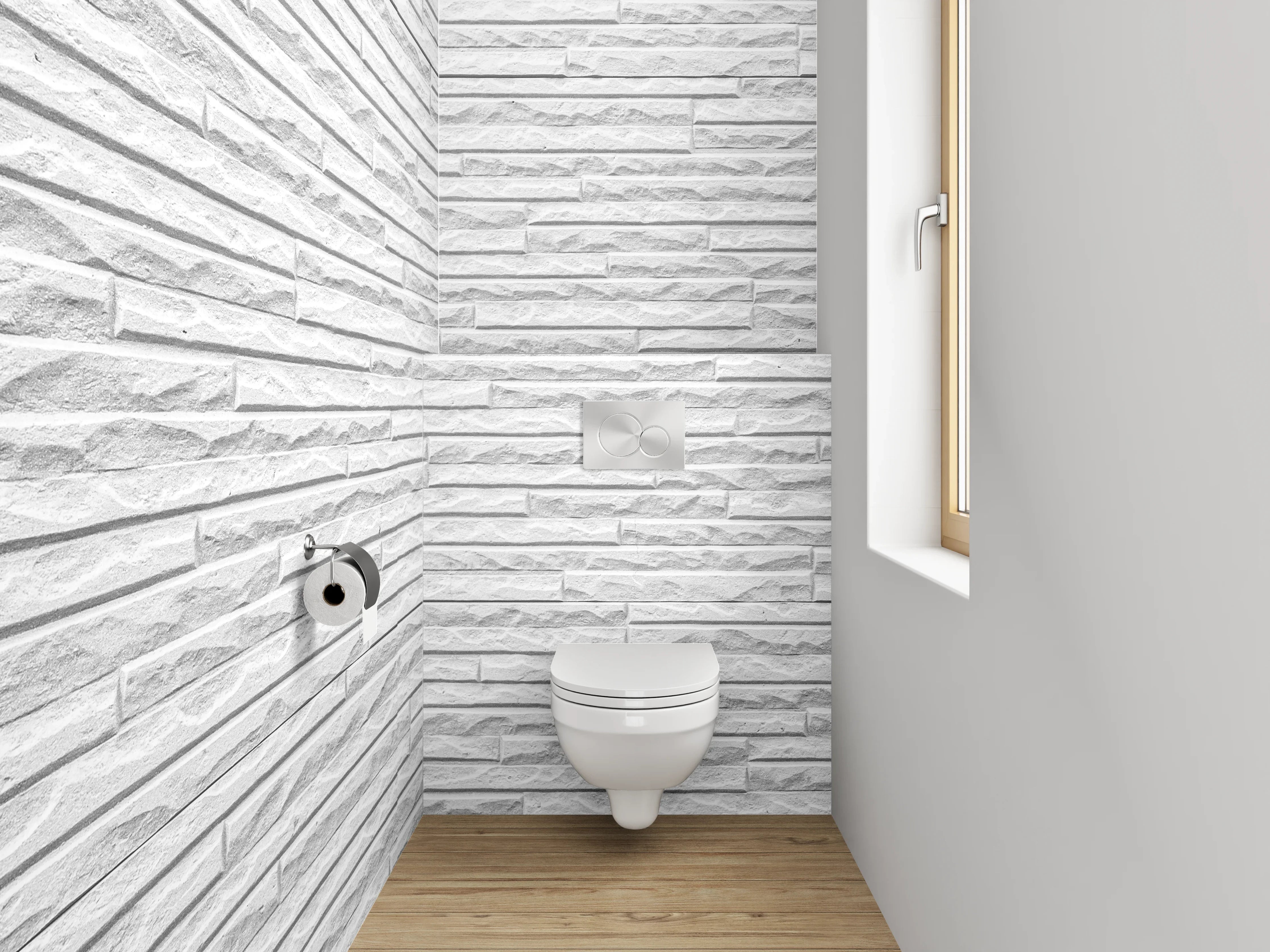 WC-Rückwand - Weiße Mauerstruktur Fliesenoptik modern