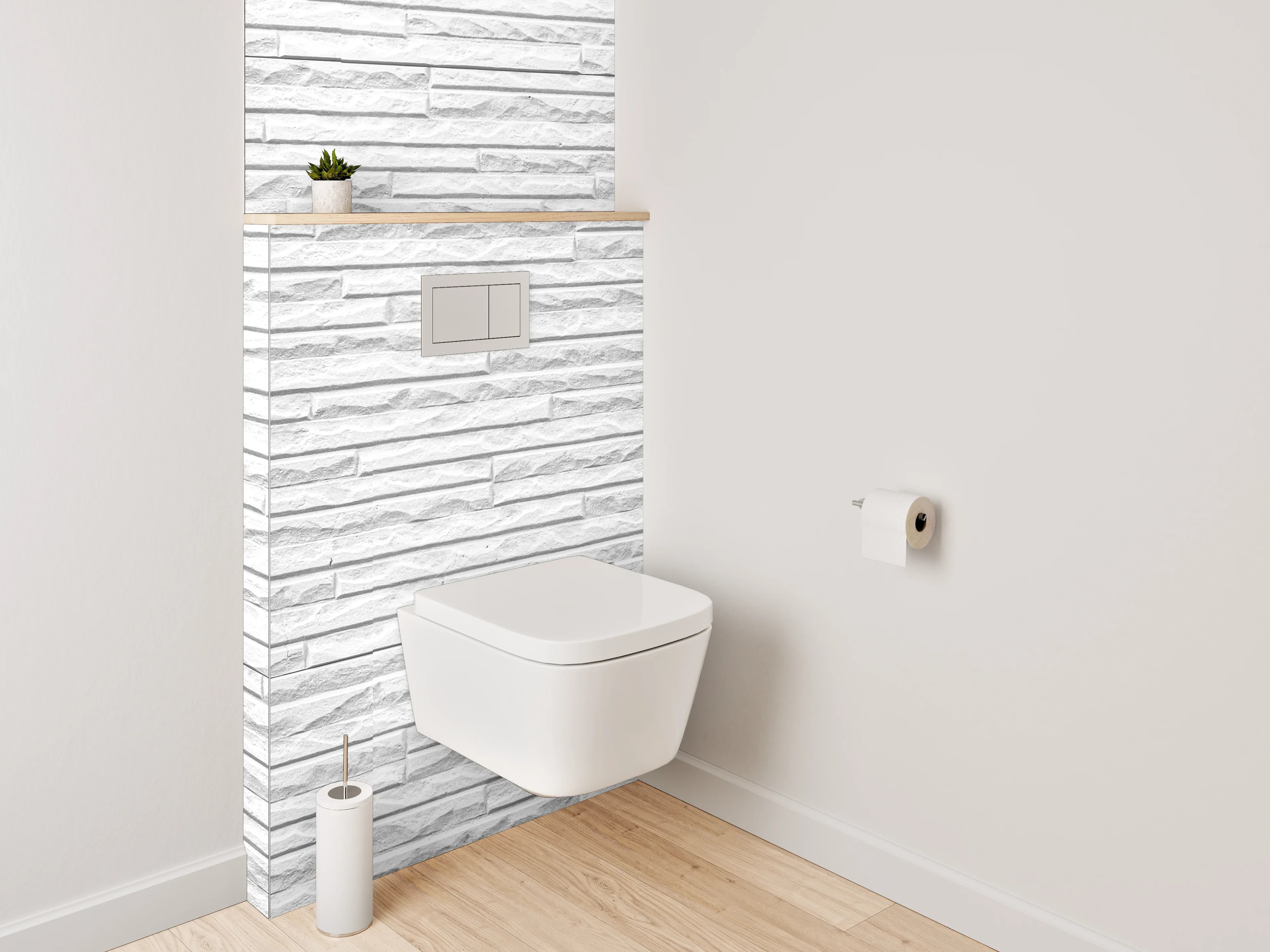 WC-Rückwand - Weiße Mauerstruktur Fliesenoptik modern