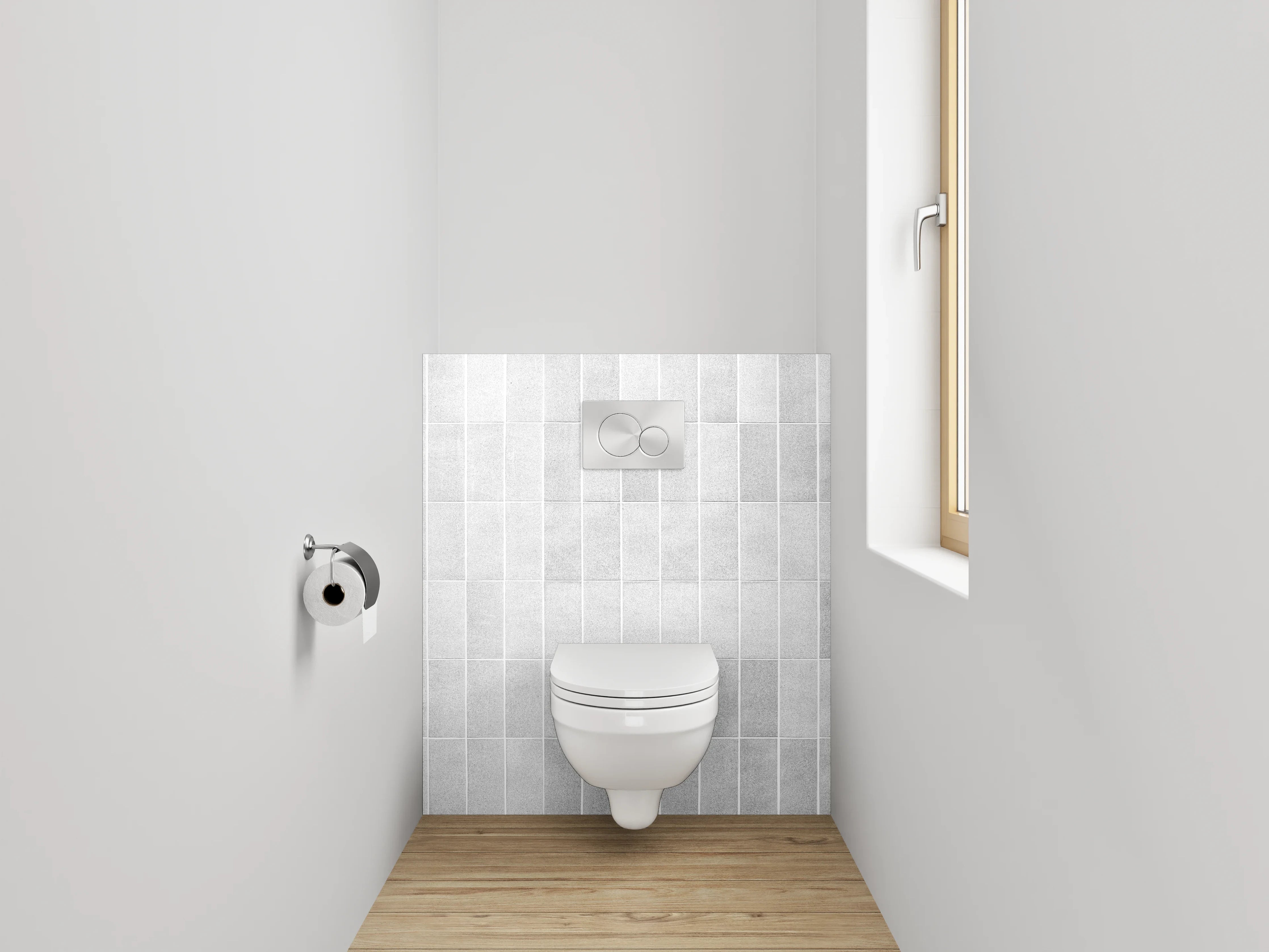 WC-Rückwand - Weiße Mosaikfliesen in Marmoroptik