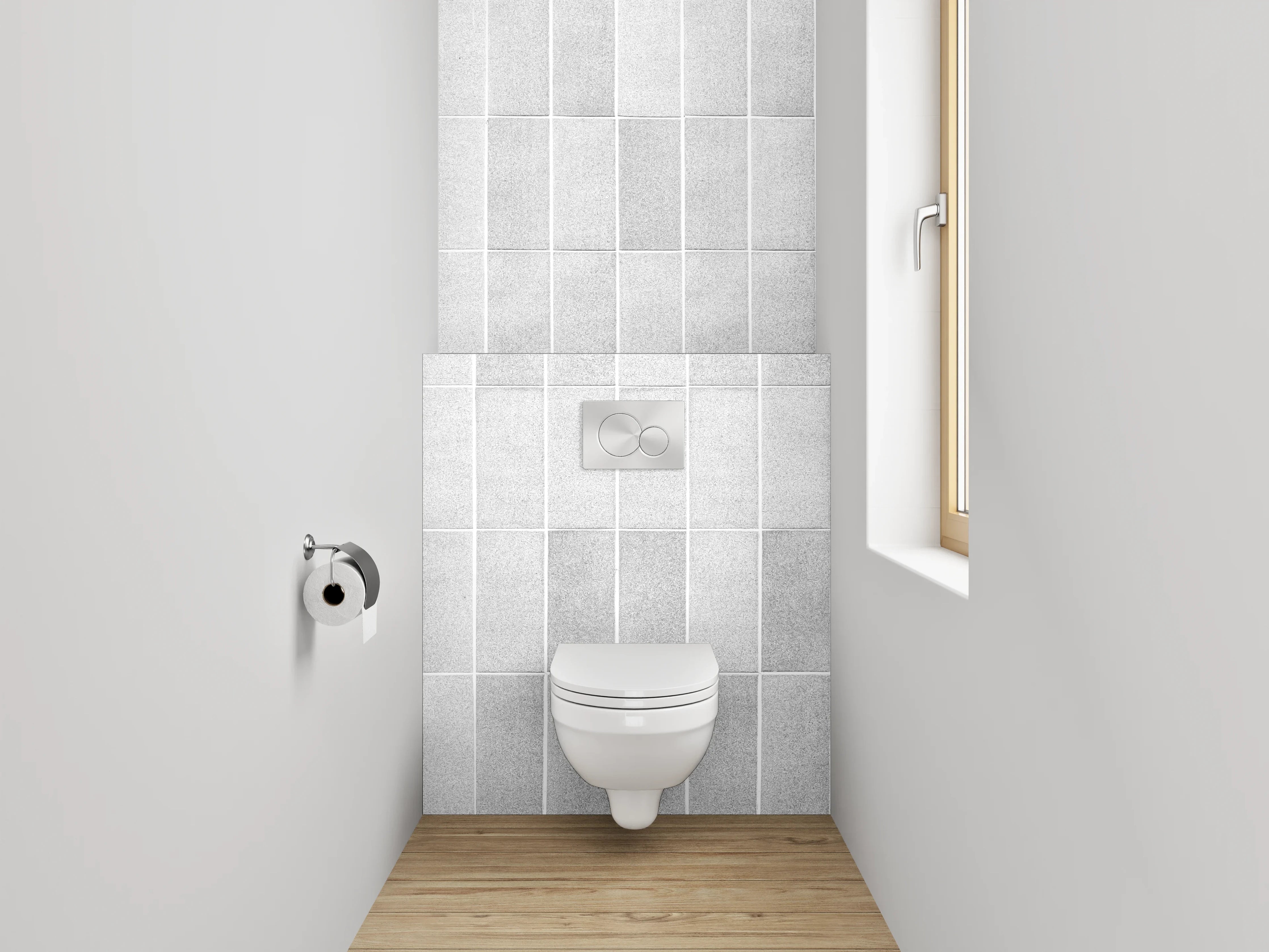 WC-Rückwand - Weiße Mosaikfliesen in Marmoroptik