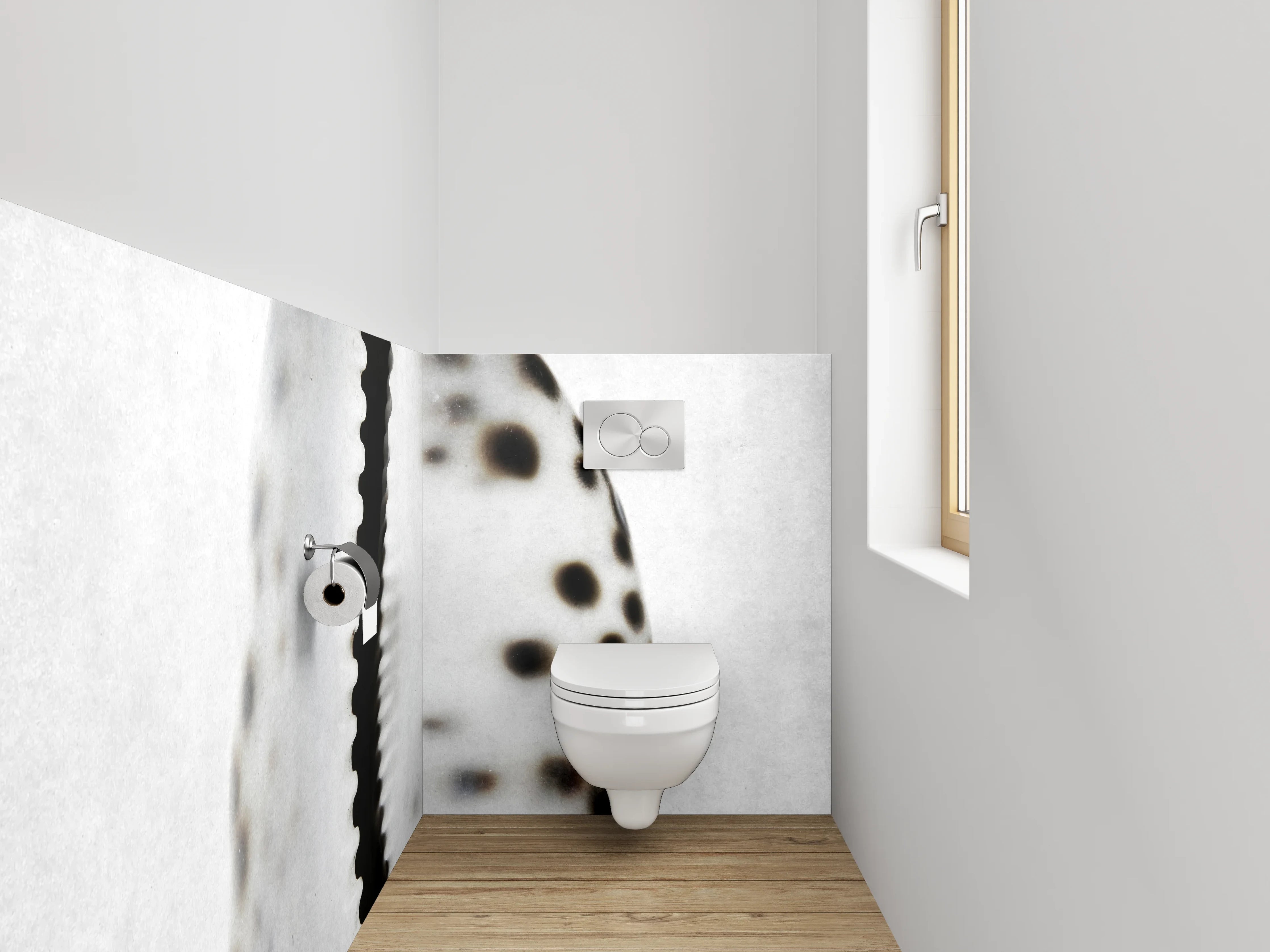WC-Rückwand - Weiße Muschel mit schwarzen Punkten