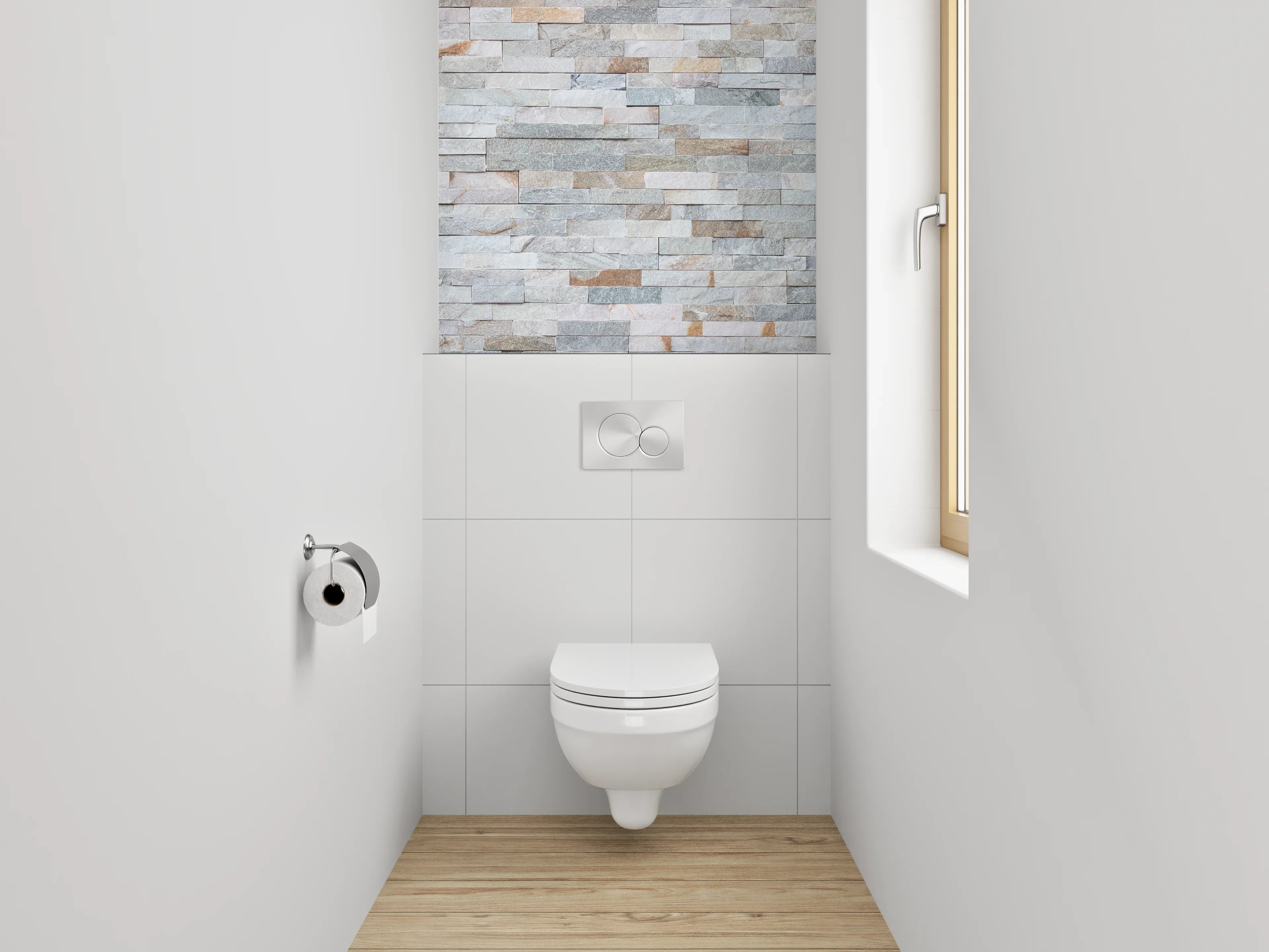 WC-Rückwand - Weiße Natursteinmauer Fliesen-Optik