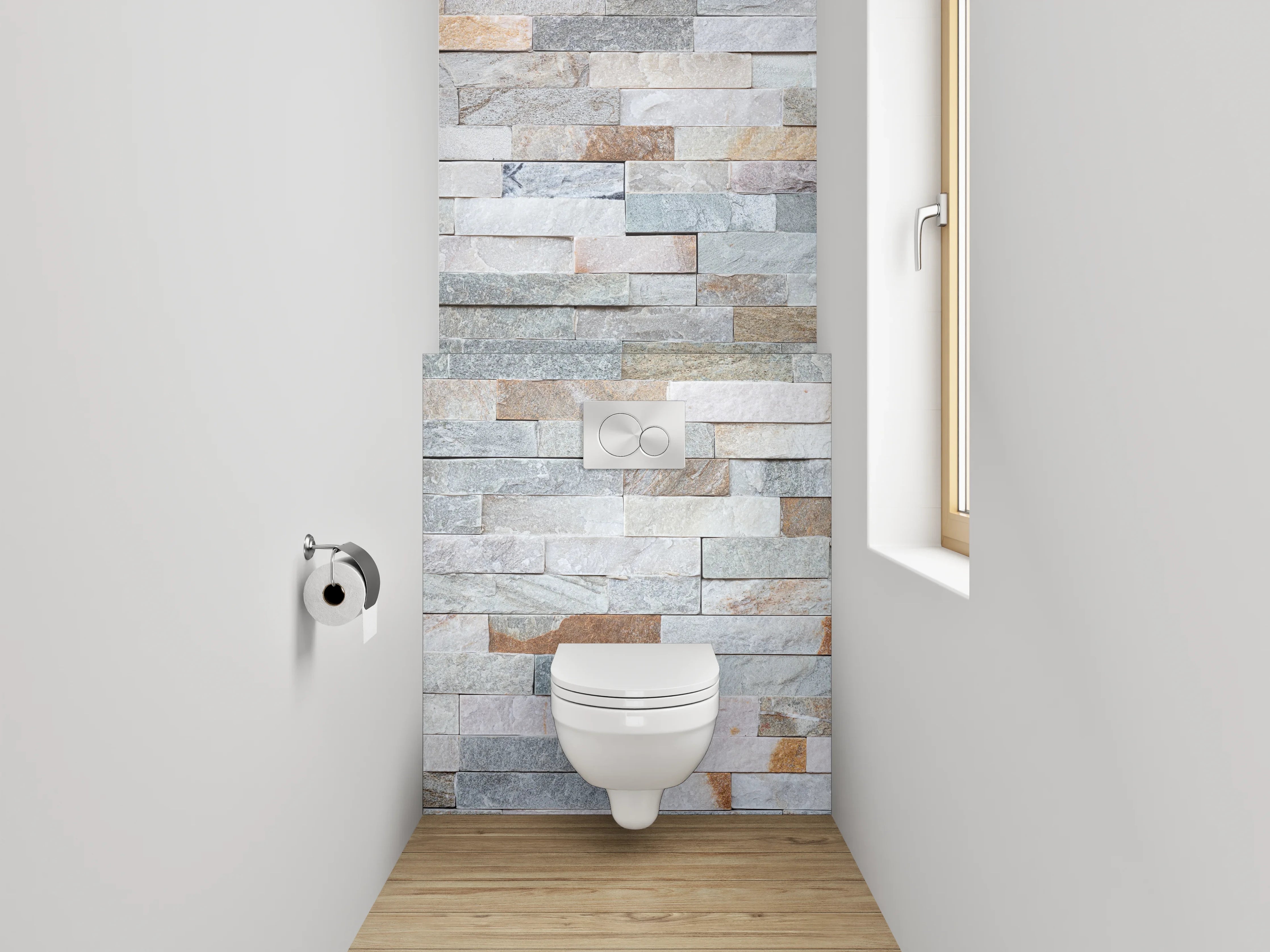 WC-Rückwand - Weiße Natursteinmauer Fliesen-Optik