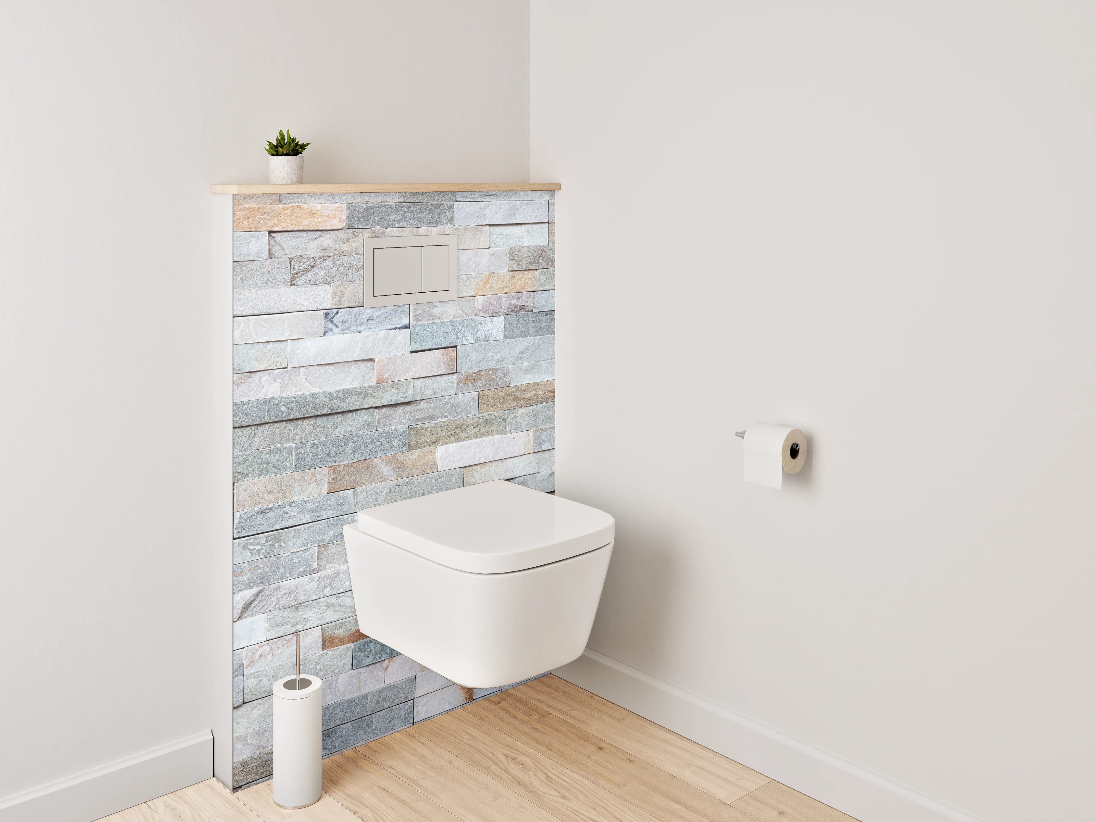 WC-Rückwand - Weiße Natursteinmauer Fliesen-Optik