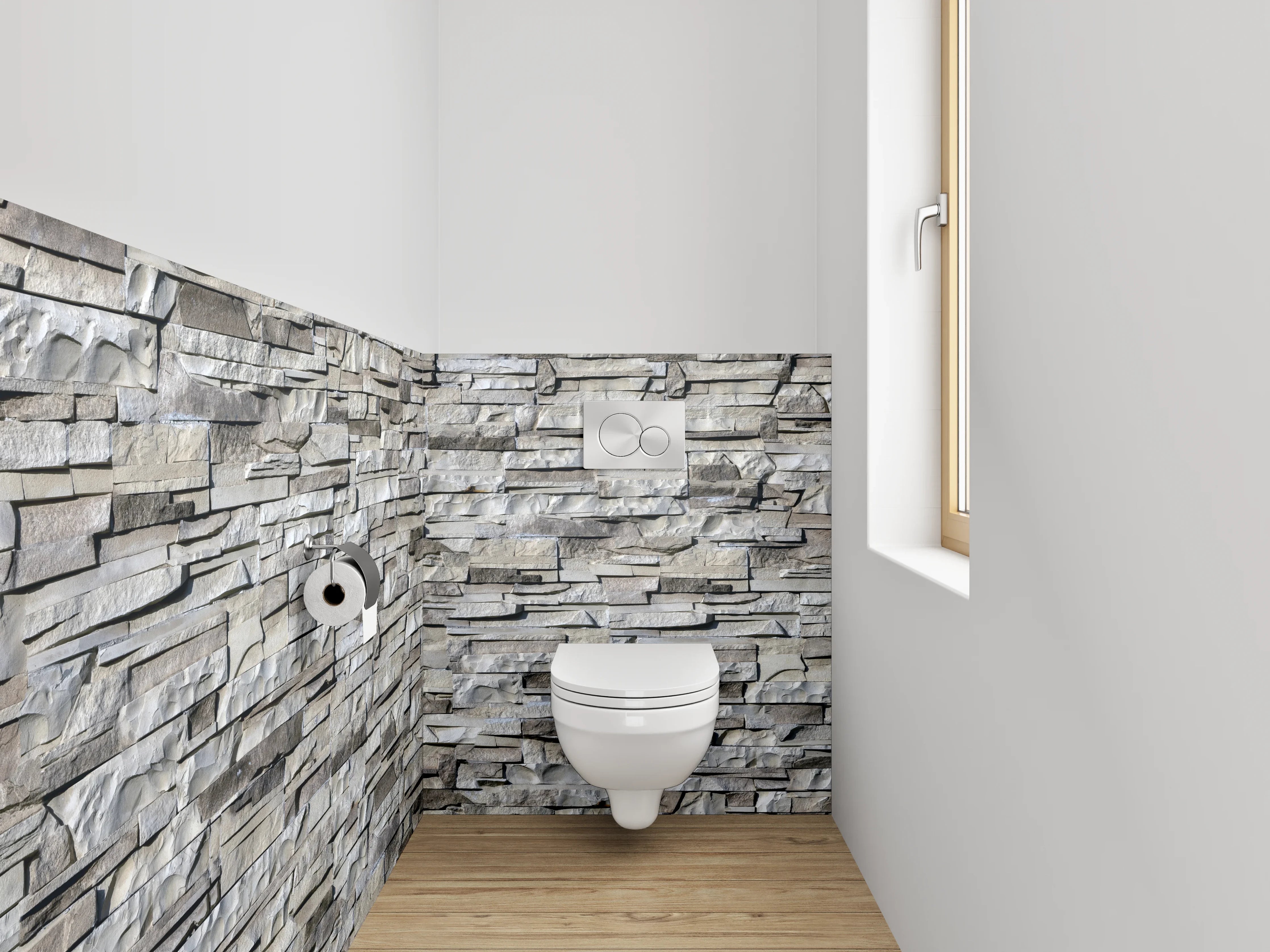 WC-Rückwand - Weiße Natursteinmauer Struktur